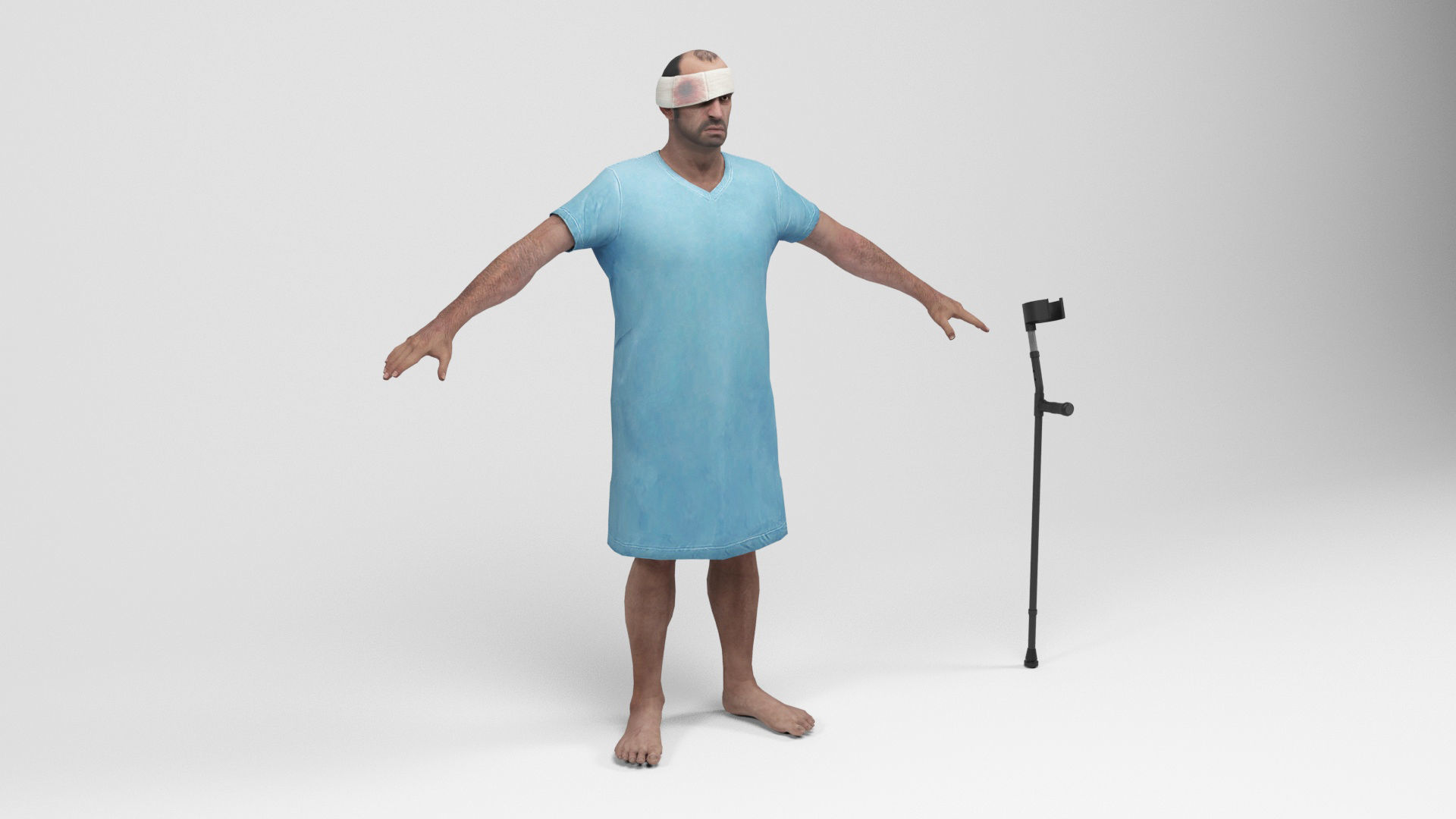 Patient 1 man with crutch and cane Low-poly 3D model_1