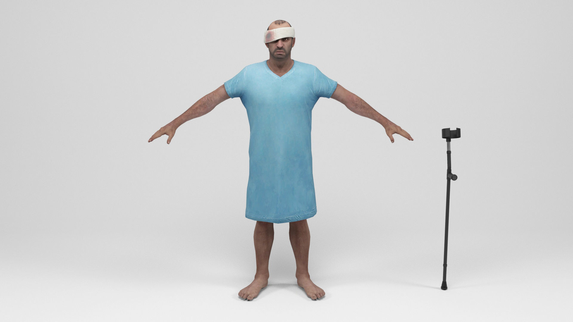 Patient 1 man with crutch and cane Low-poly 3D model_2