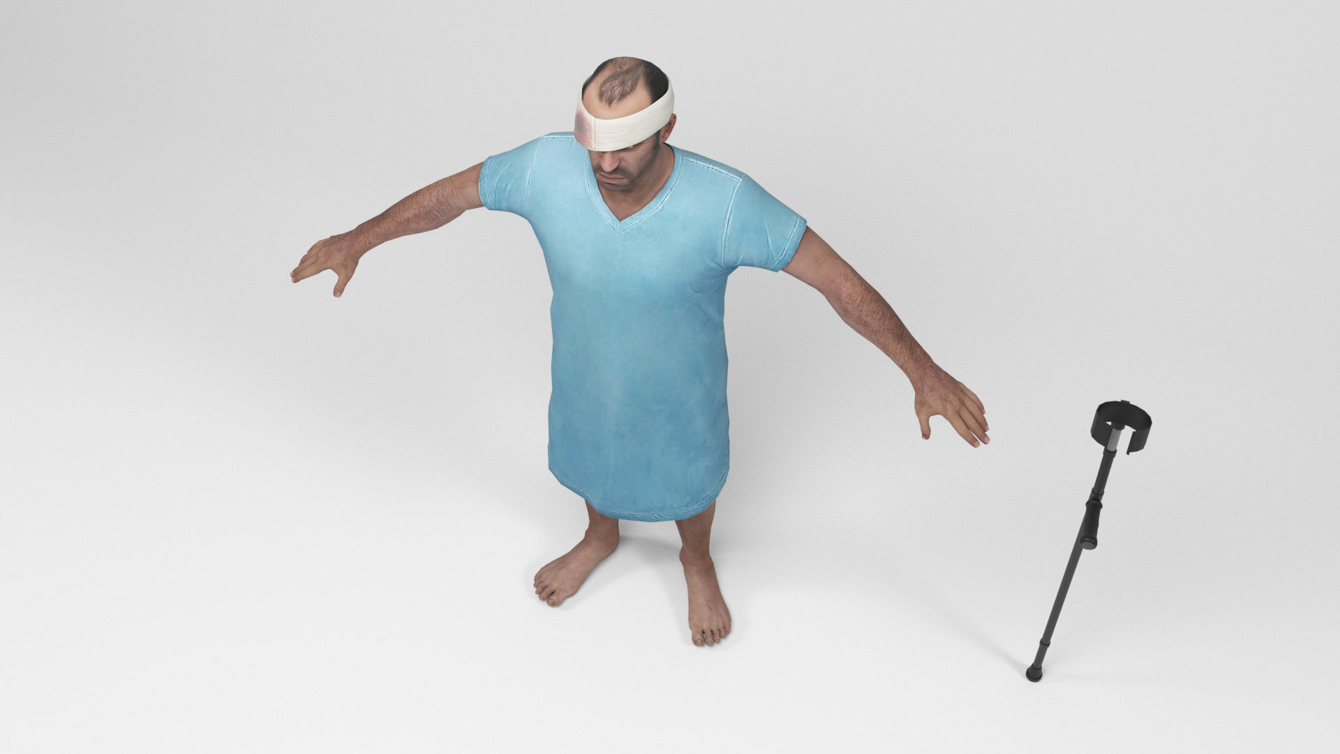 Patient 1 man with crutch and cane Low-poly 3D model_5
