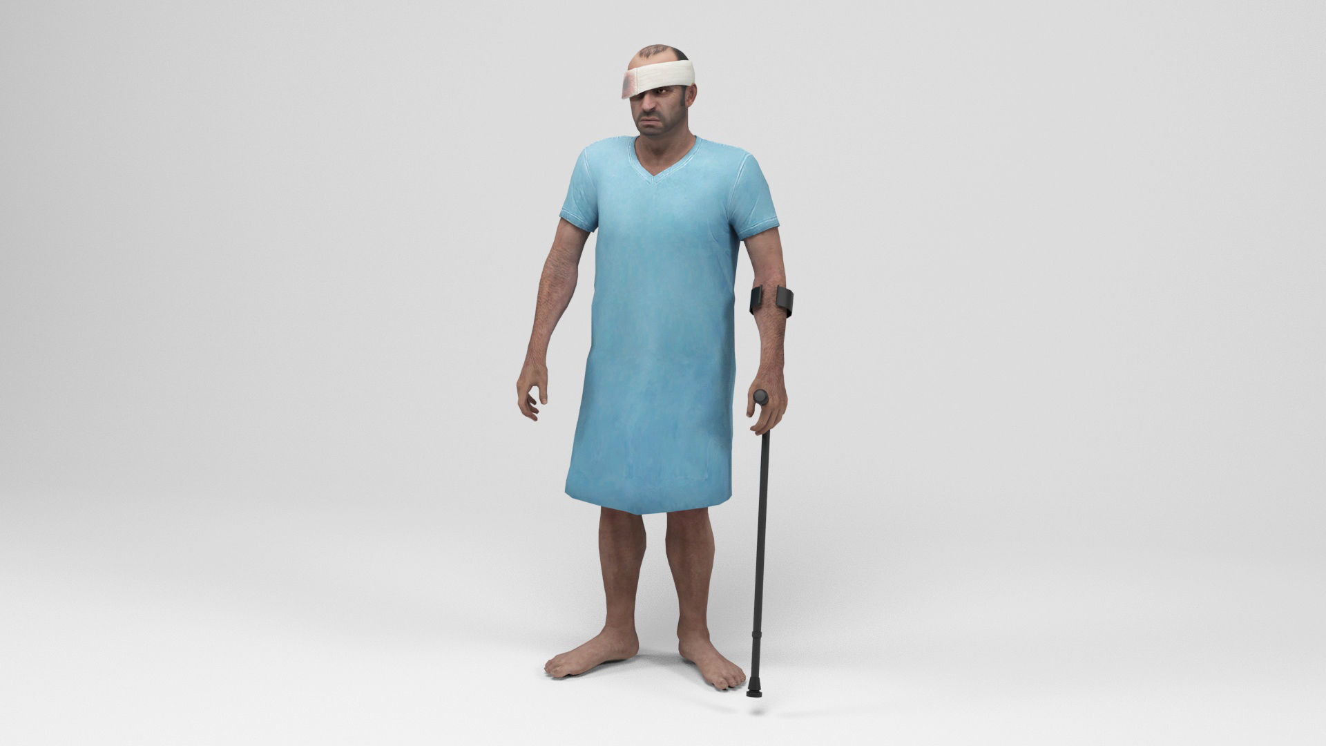 Patient 1 man with crutch and cane Low-poly 3D model_7