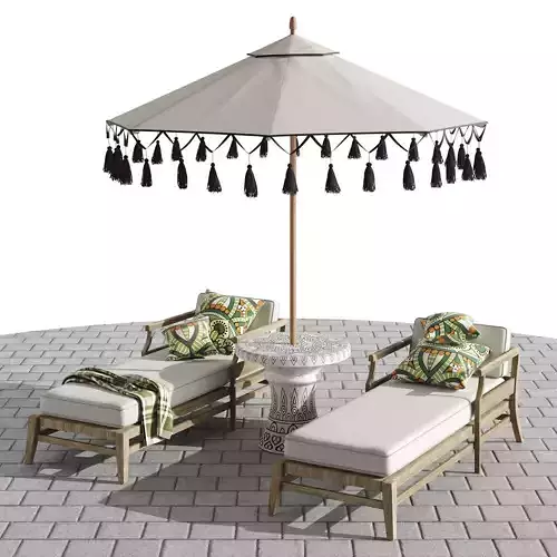 Beach umbrella and chaise longue set 3