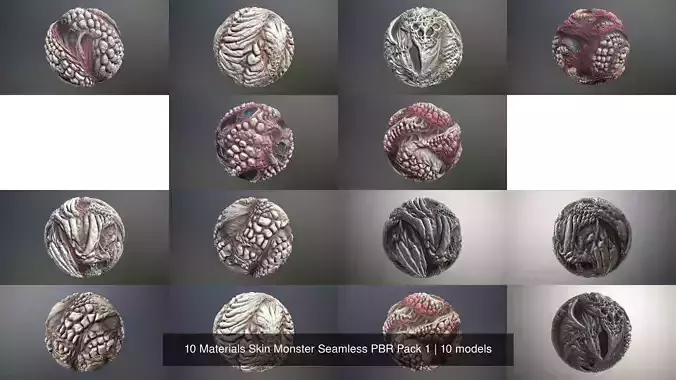 10 Materials Skin Monster Seamless PBR Pack 1
