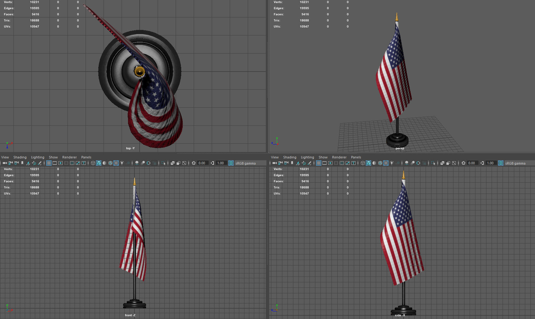 US Desk Flag Low-poly 3D model_6
