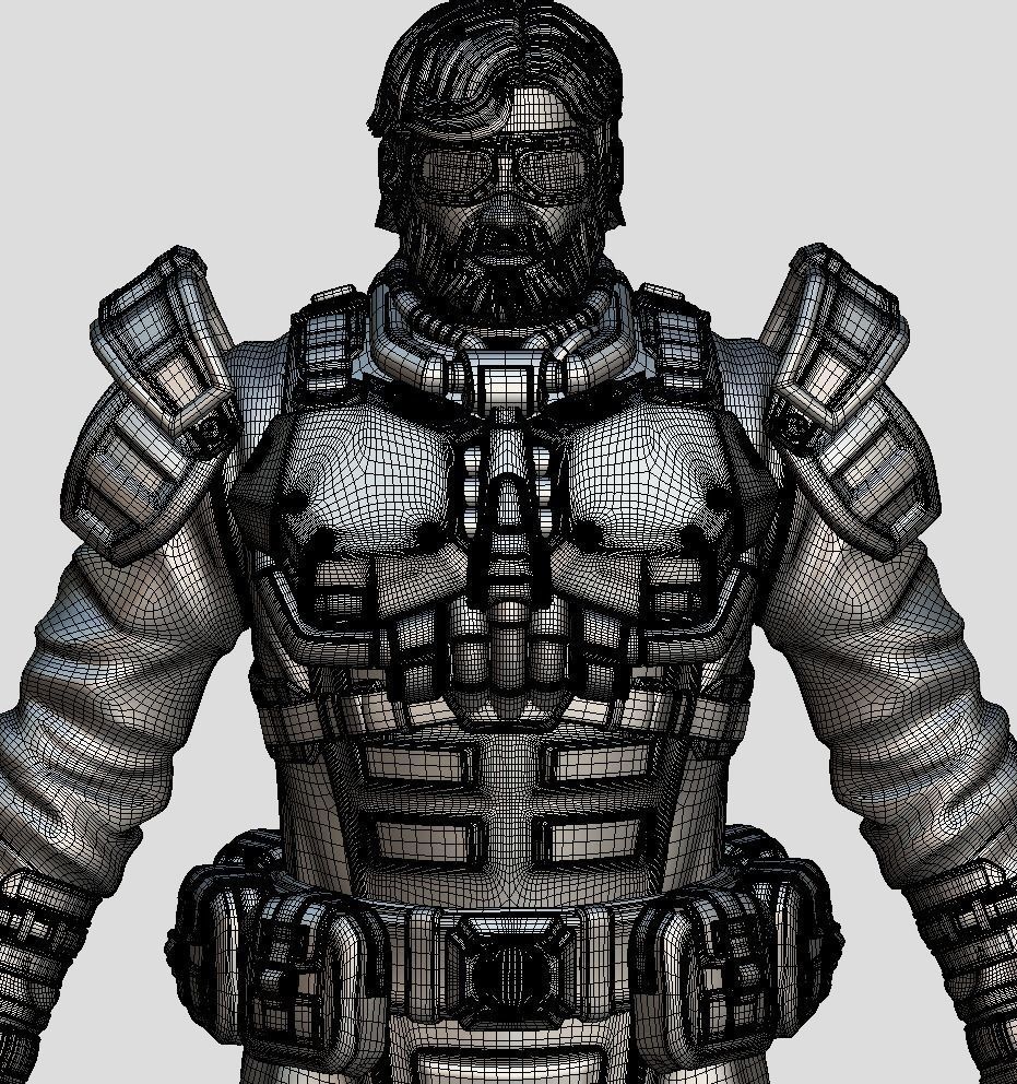 High Poly Man Military Heavy Armor Future 3D model_28