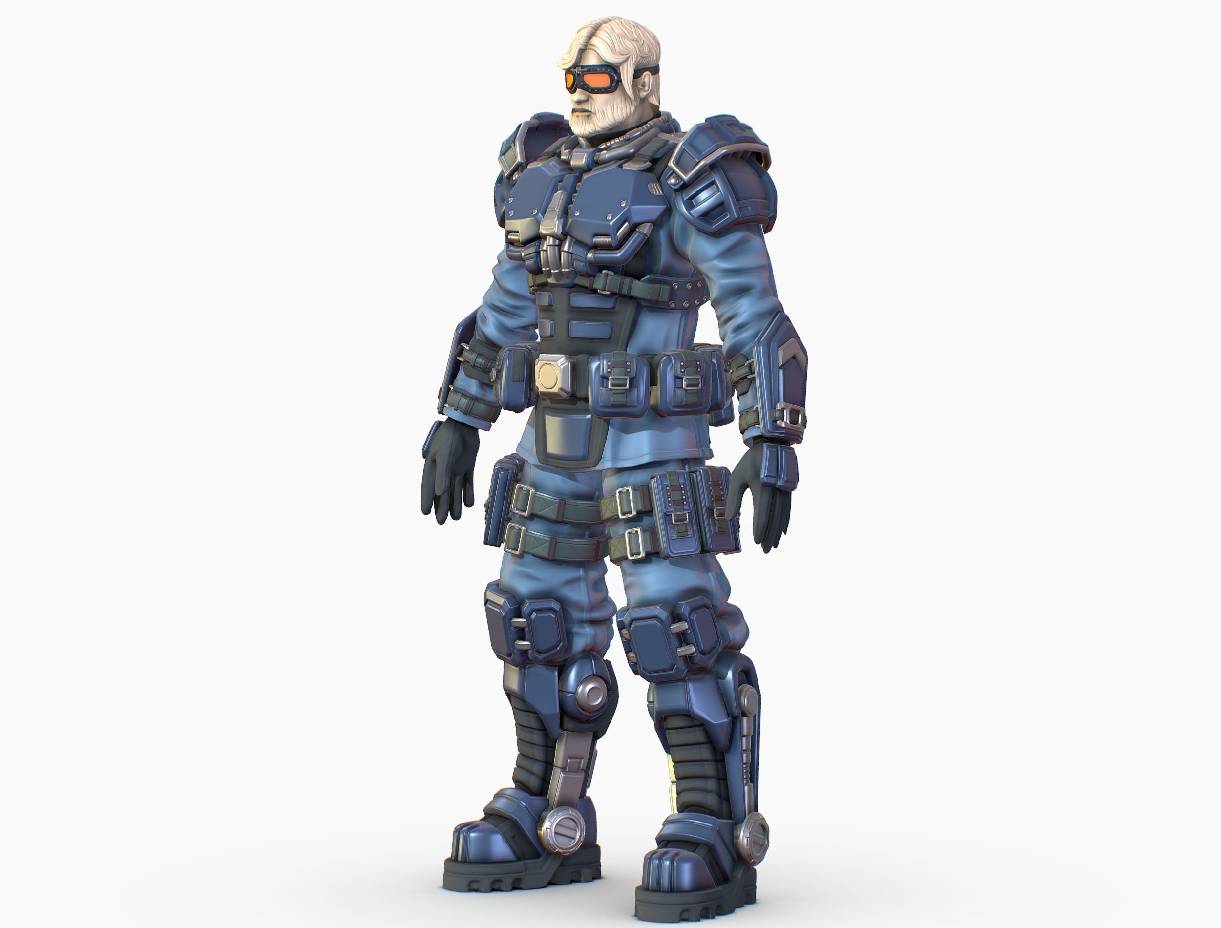 High Poly Man Military Heavy Armor Future 3D model_1