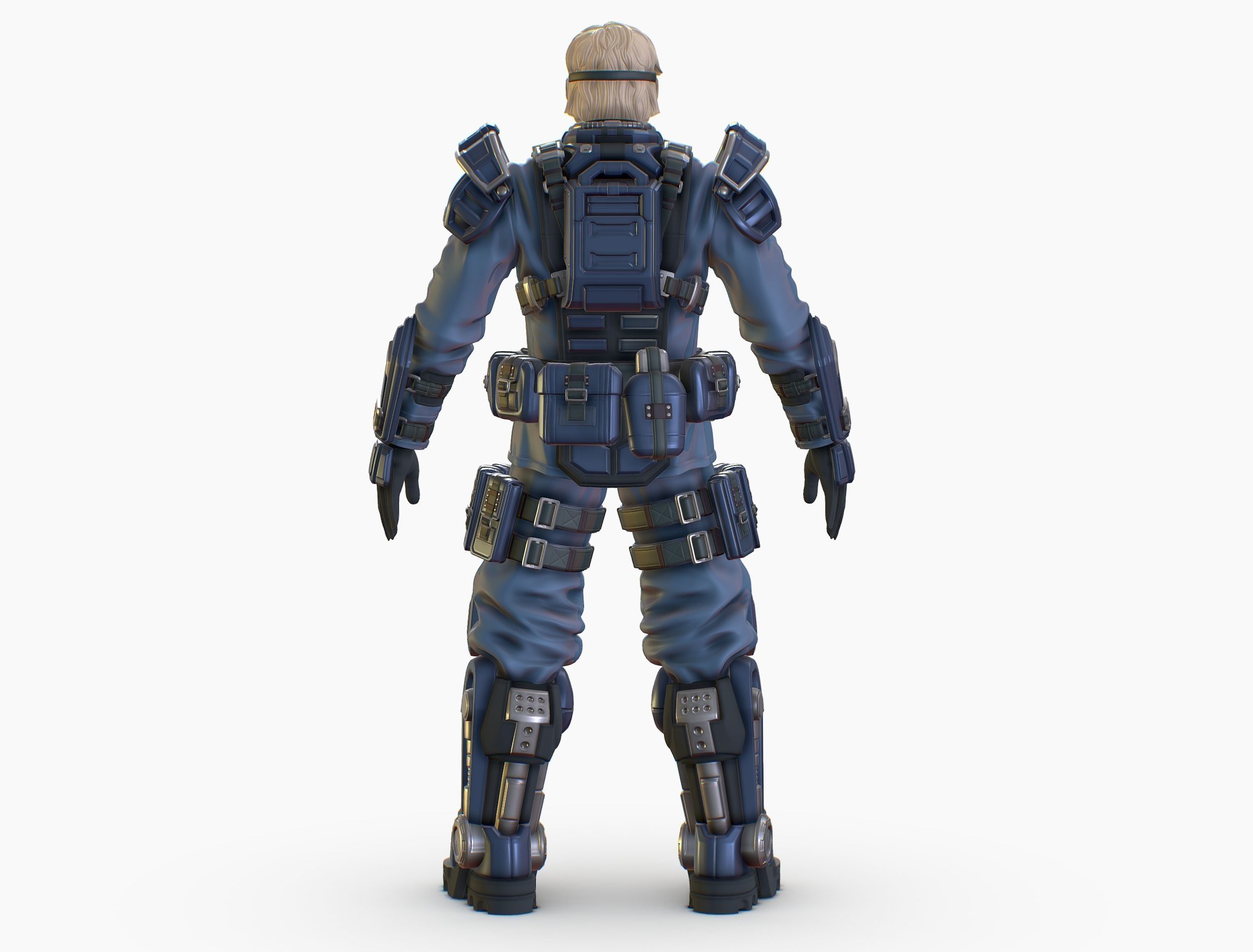 High Poly Man Military Heavy Armor Future 3D model_5