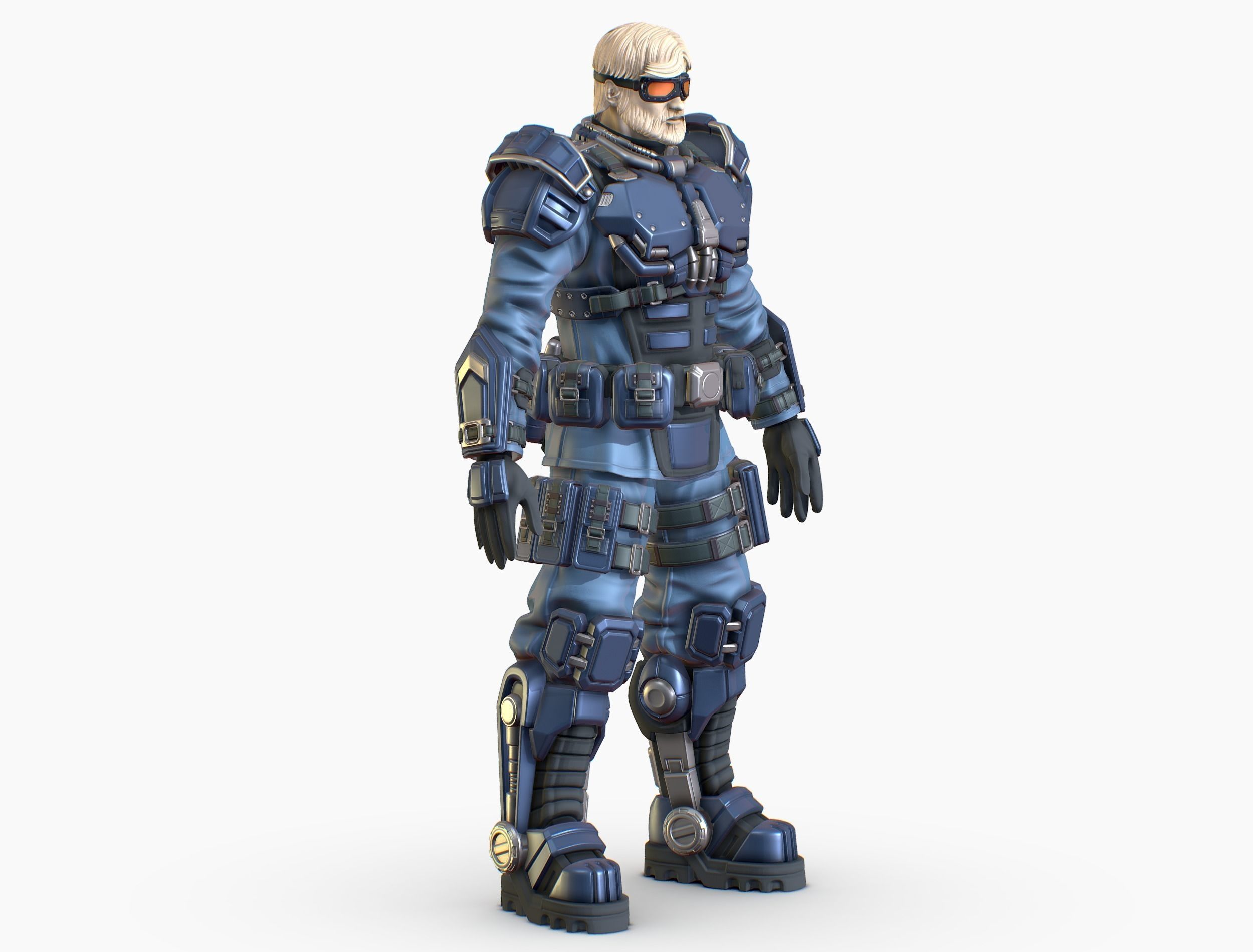 High Poly Man Military Heavy Armor Future 3D model_3