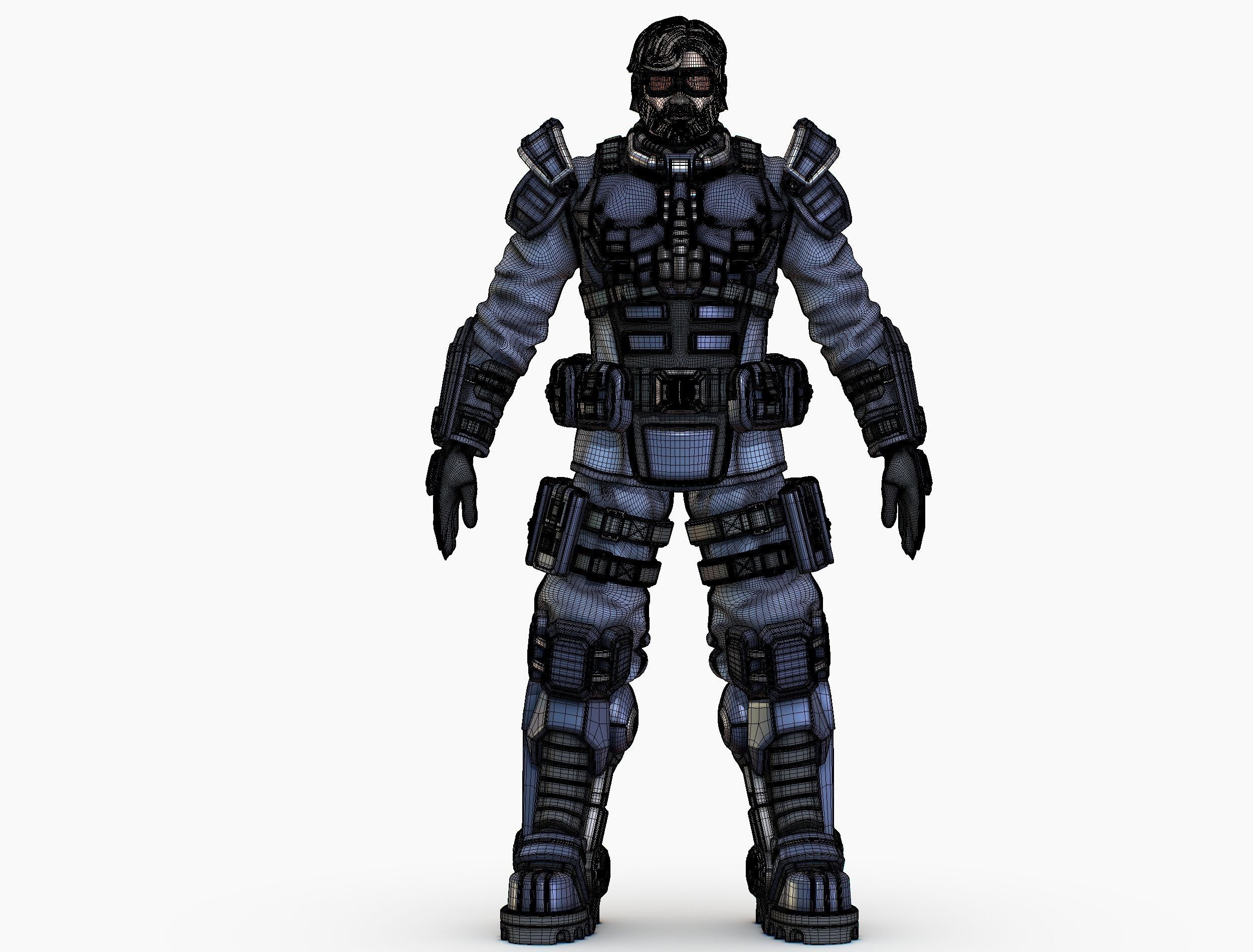 High Poly Man Military Heavy Armor Future 3D model_22