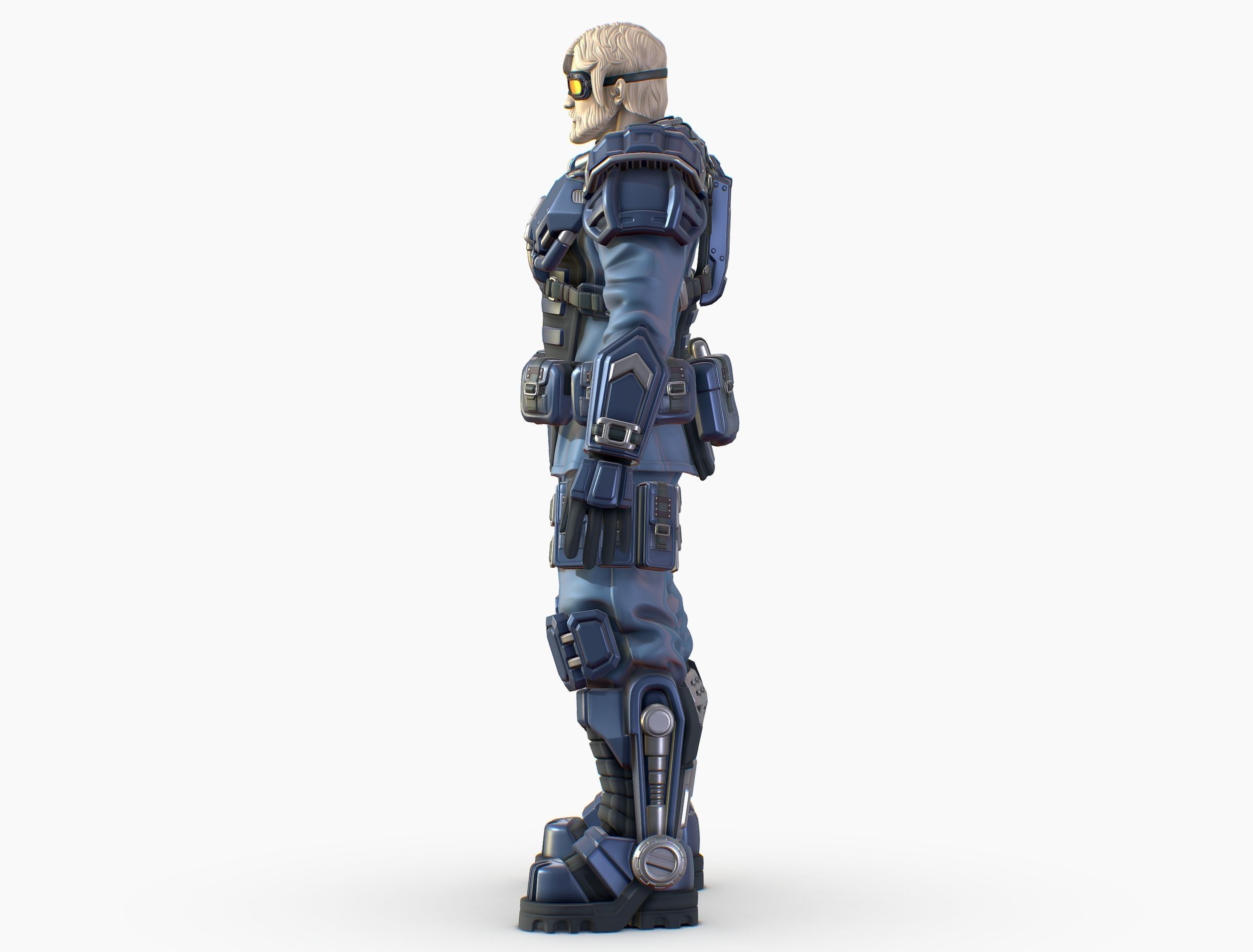 High Poly Man Military Heavy Armor Future 3D model_2