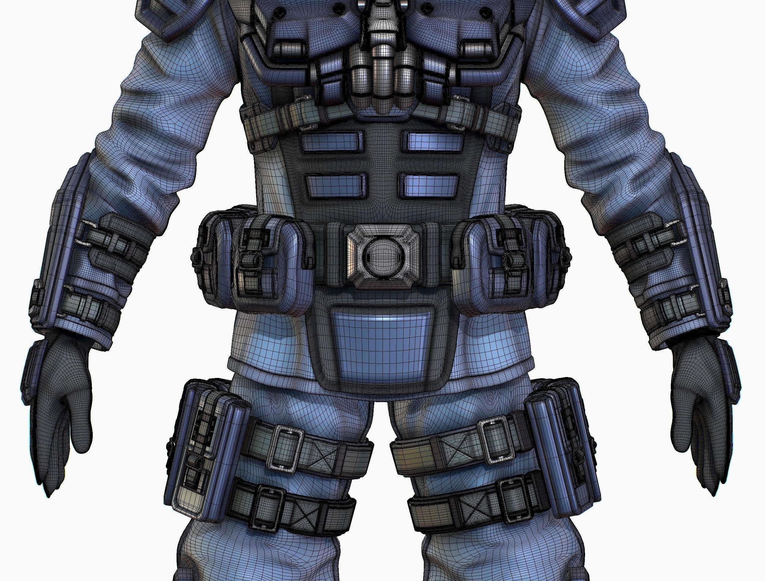 High Poly Man Military Heavy Armor Future 3D model_26