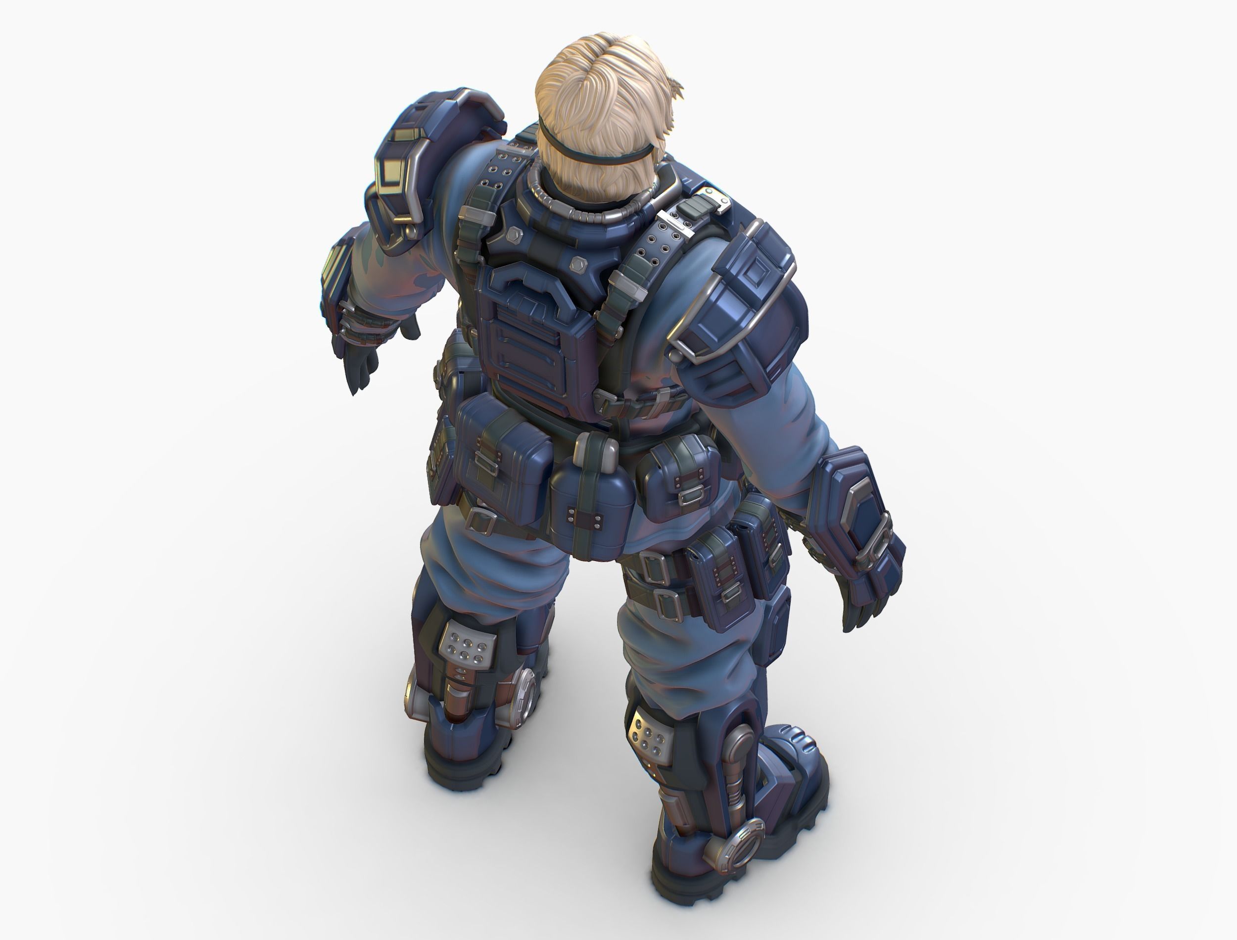 High Poly Man Military Heavy Armor Future 3D model_8
