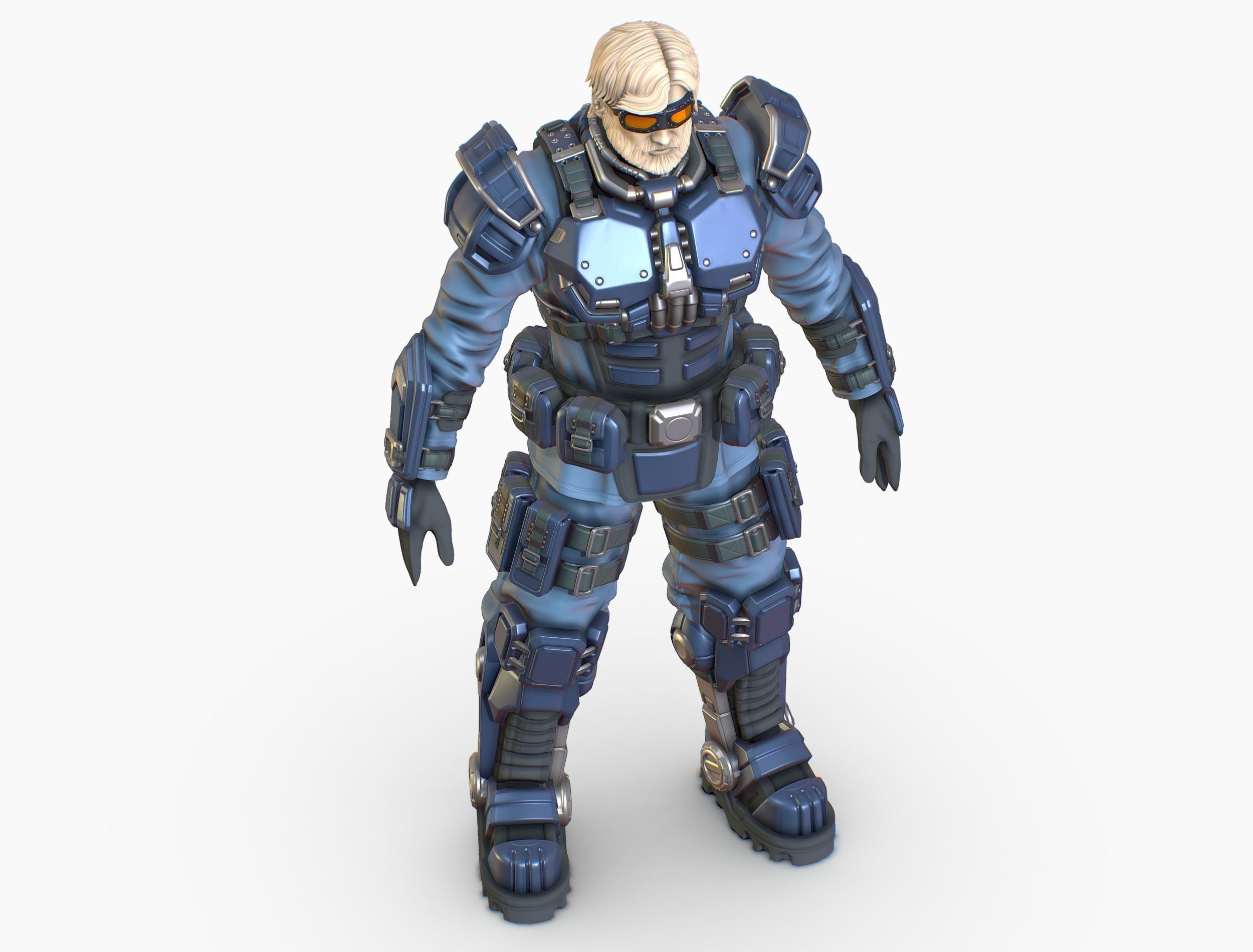 High Poly Man Military Heavy Armor Future 3D model_7