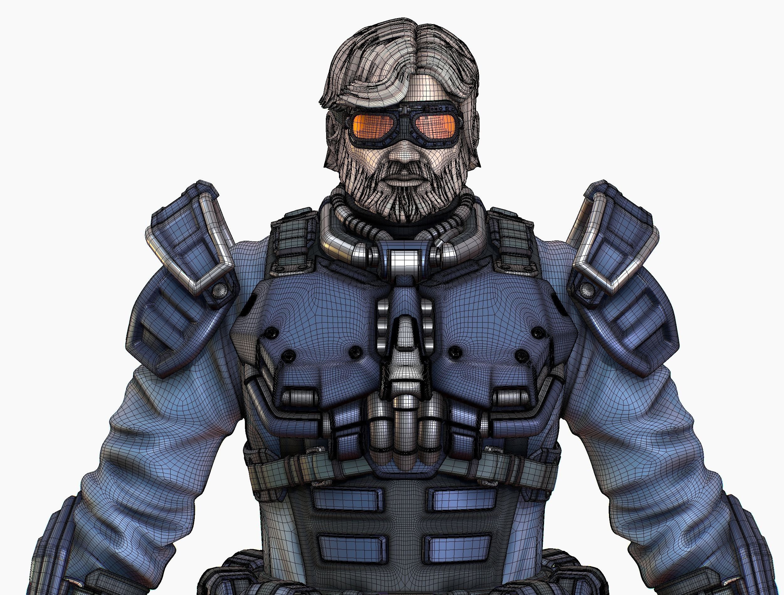 High Poly Man Military Heavy Armor Future 3D model_23