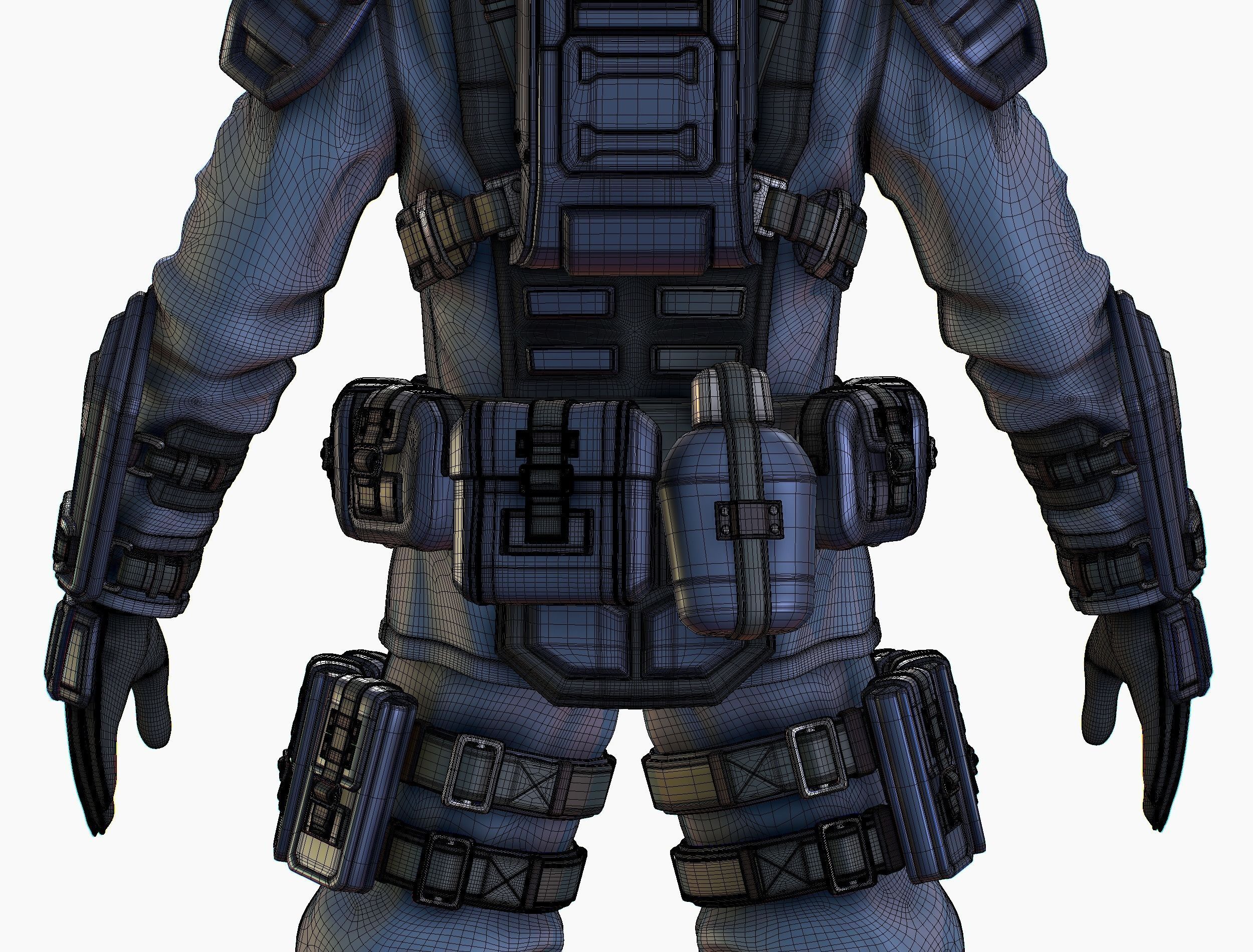High Poly Man Military Heavy Armor Future 3D model_27