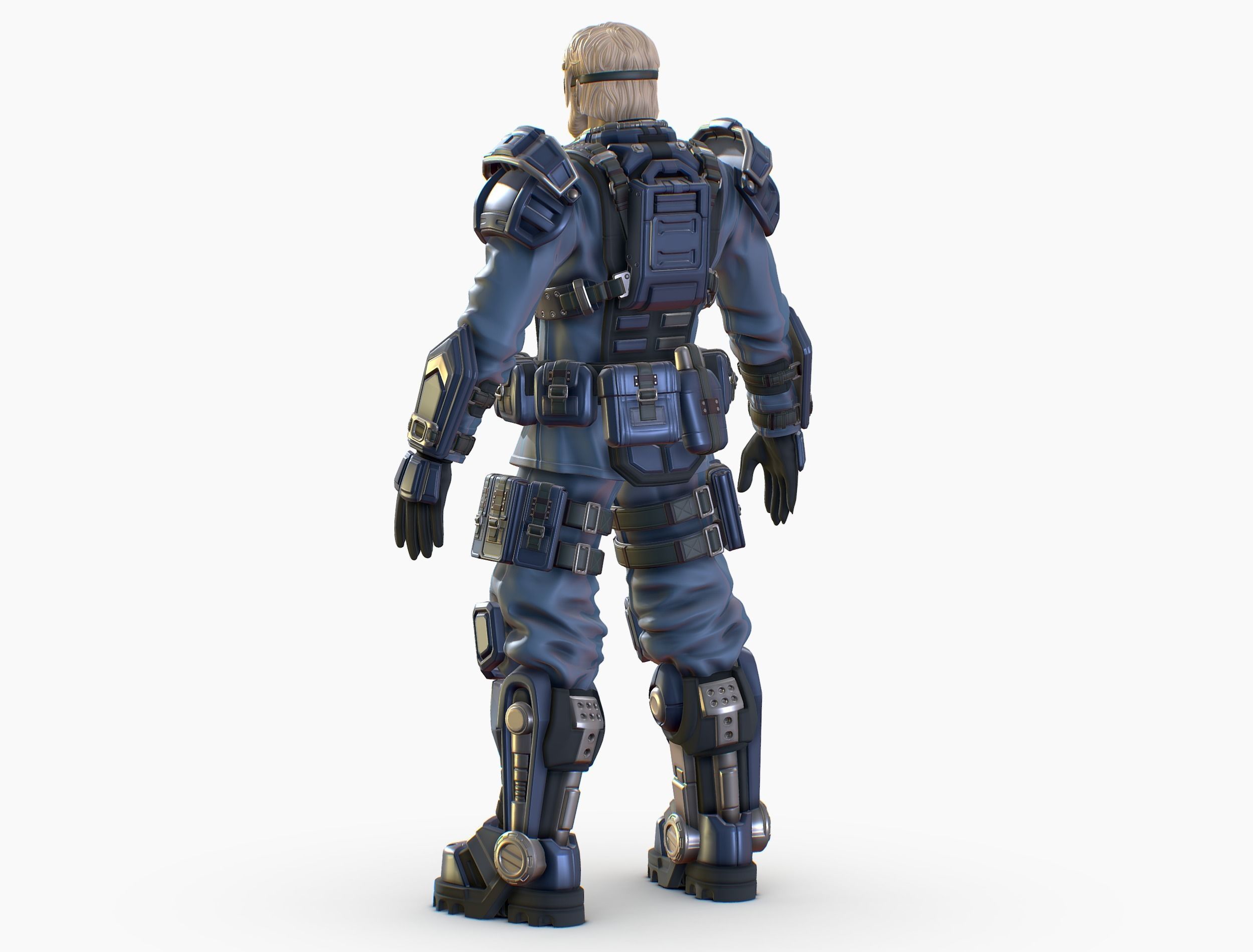 High Poly Man Military Heavy Armor Future 3D model_4
