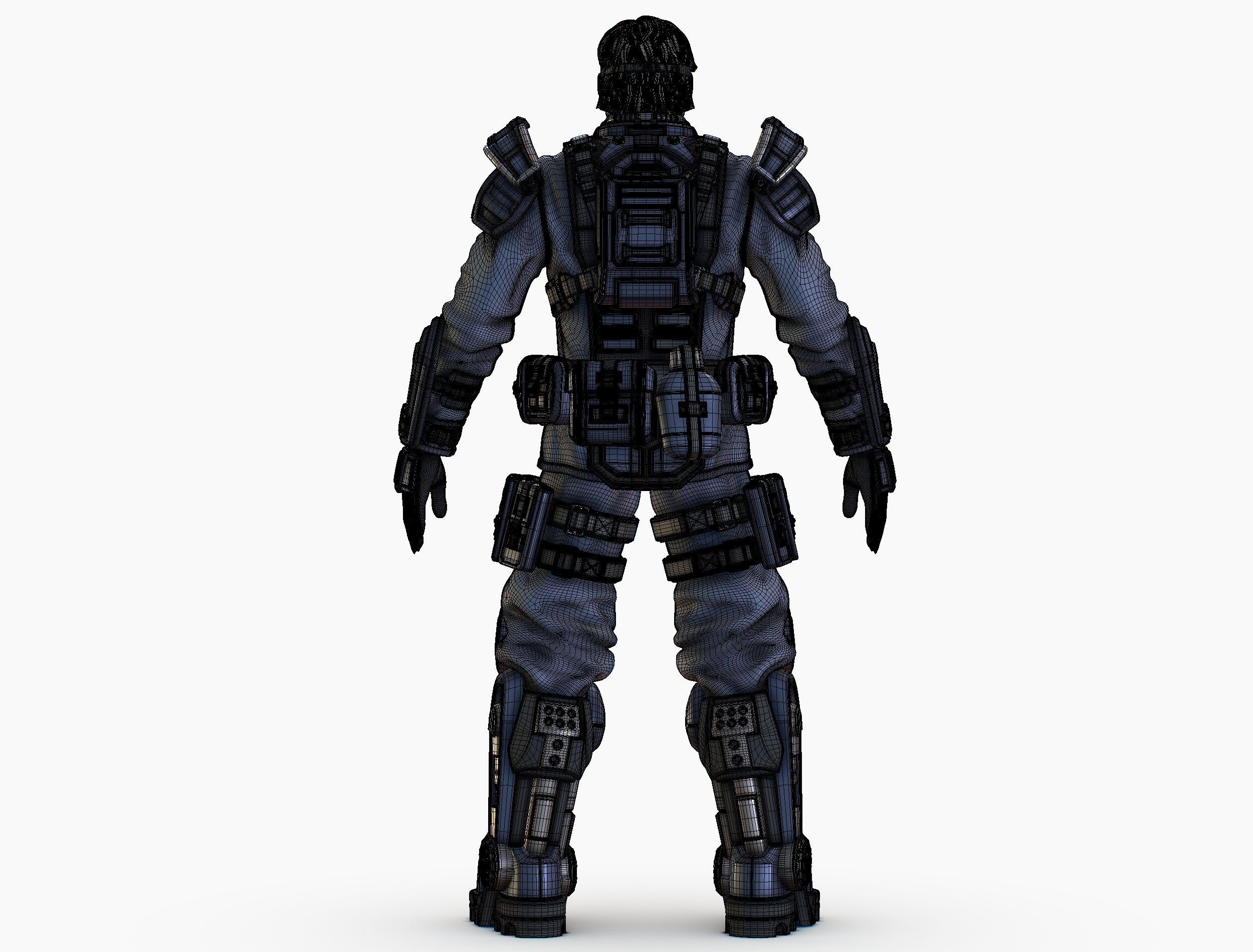 High Poly Man Military Heavy Armor Future 3D model_21
