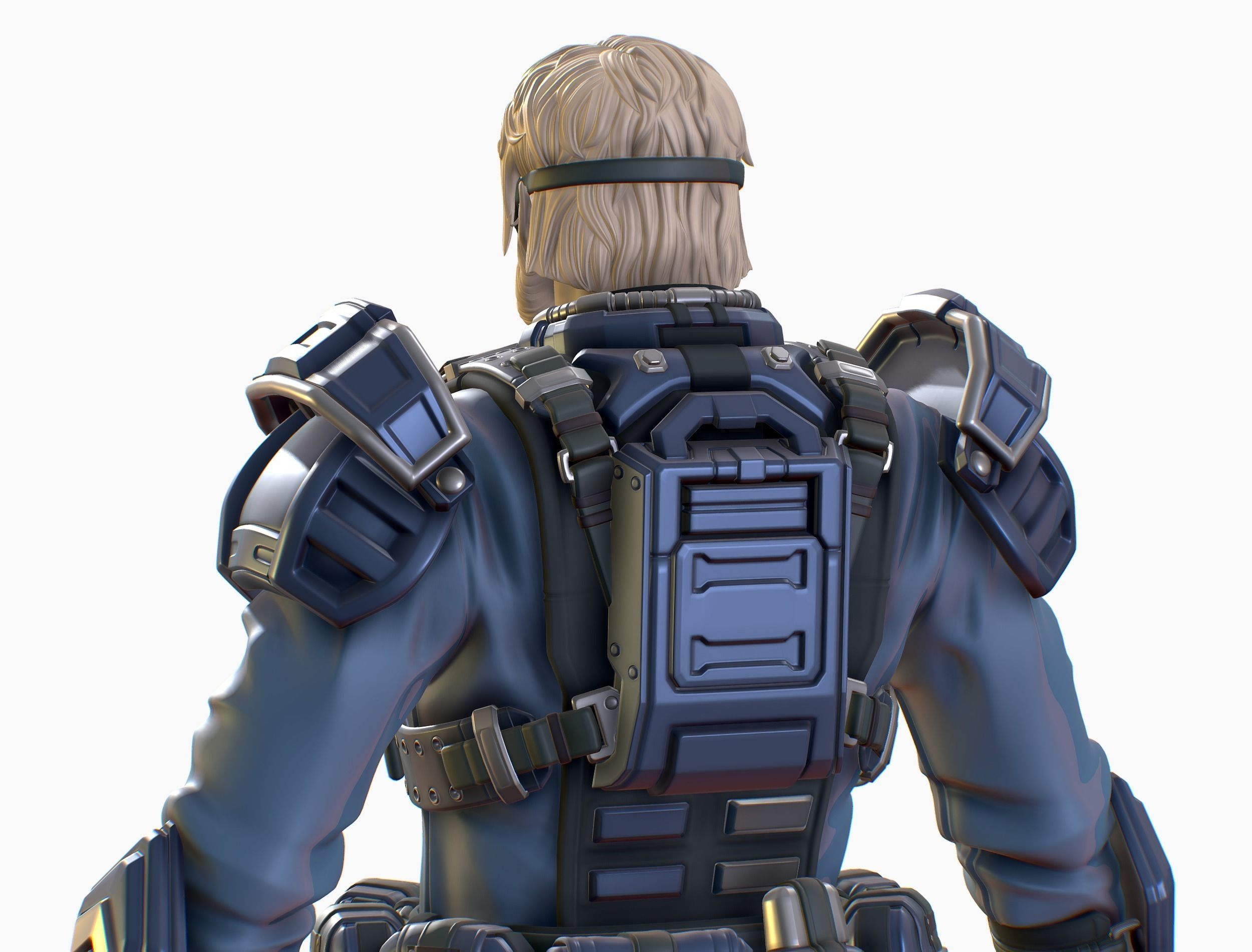 High Poly Man Military Heavy Armor Future 3D model_16