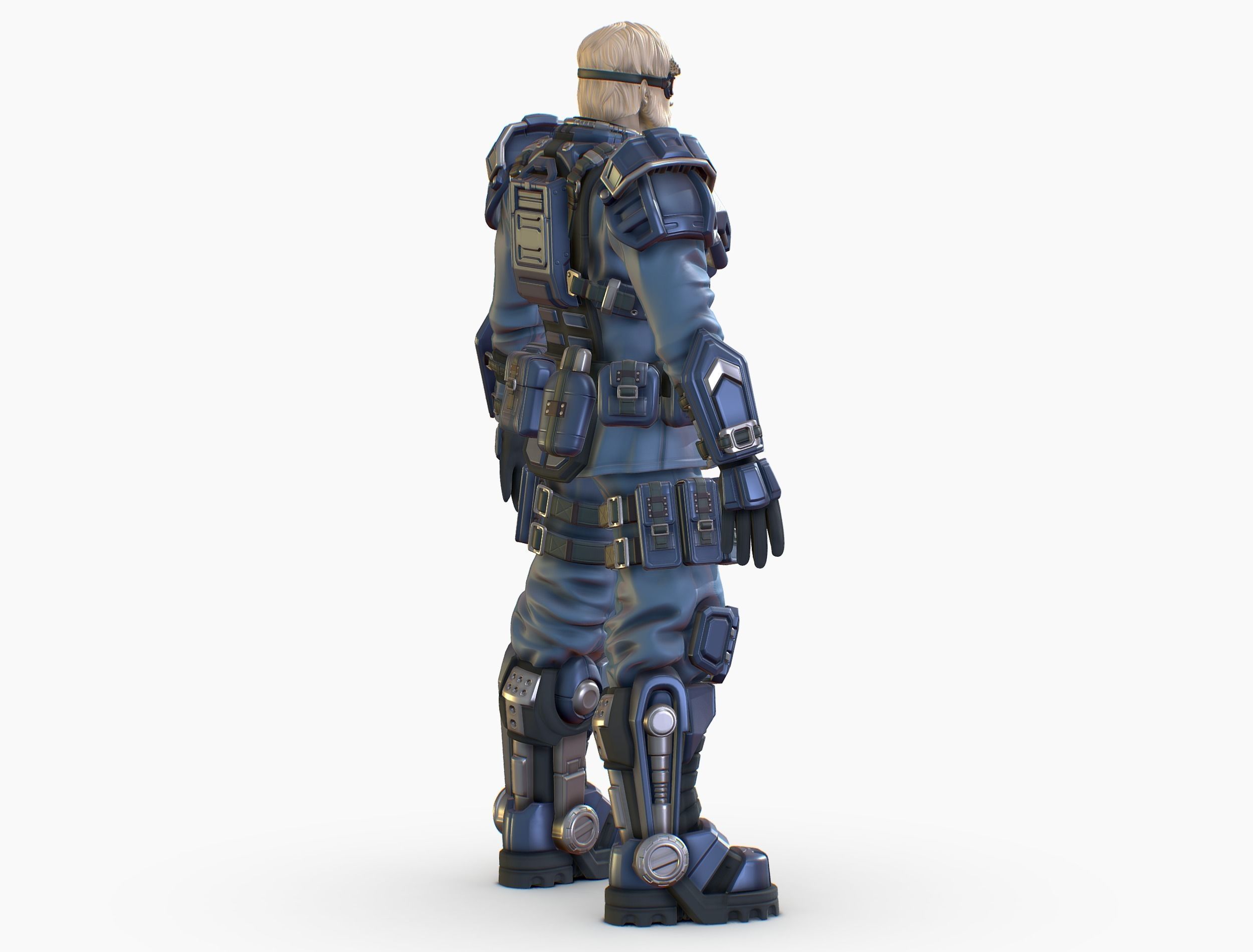 High Poly Man Military Heavy Armor Future 3D model_6
