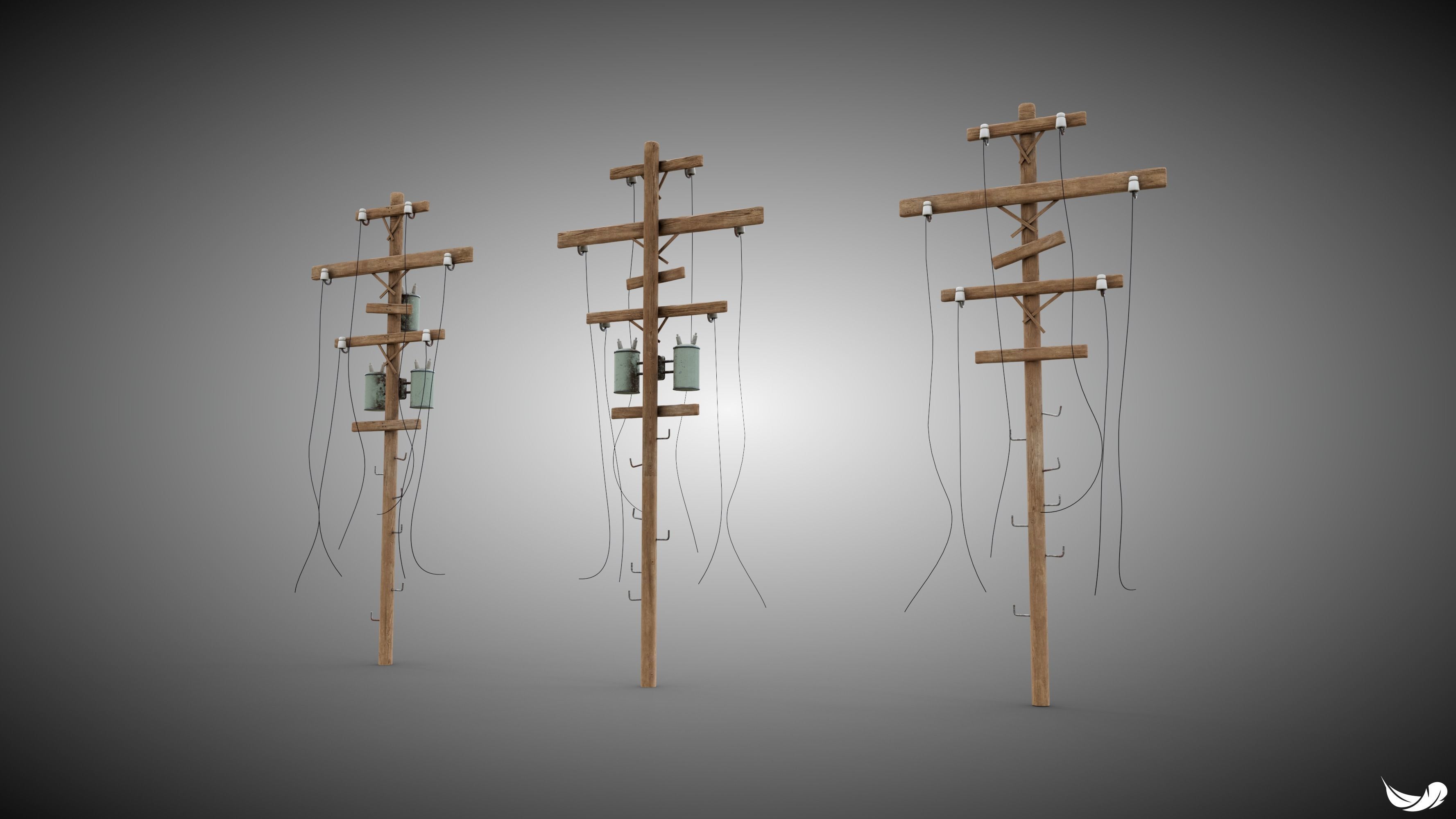 Power Pole Set Low-poly 3D model_3
