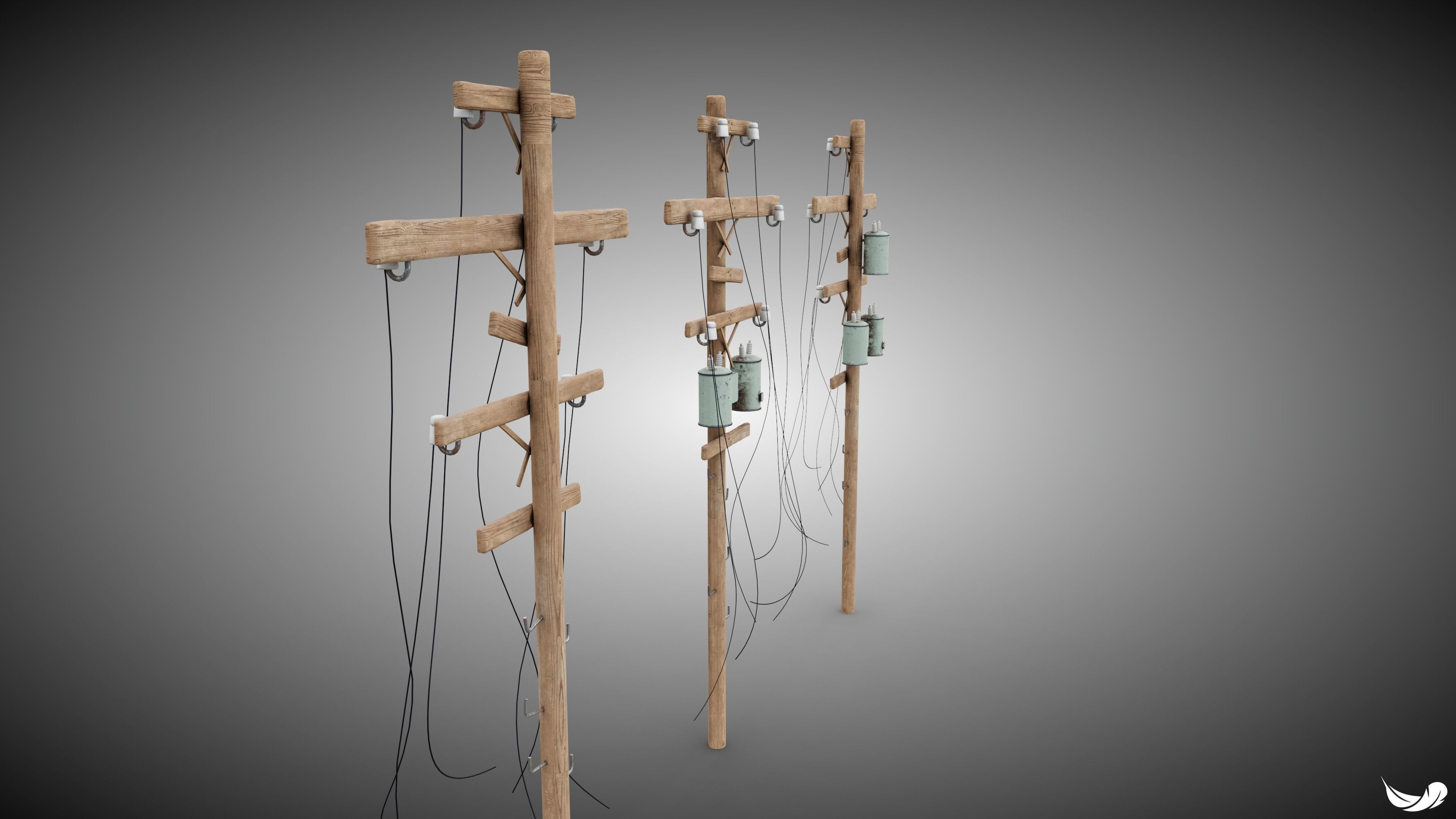 Power Pole Set Low-poly 3D model_4