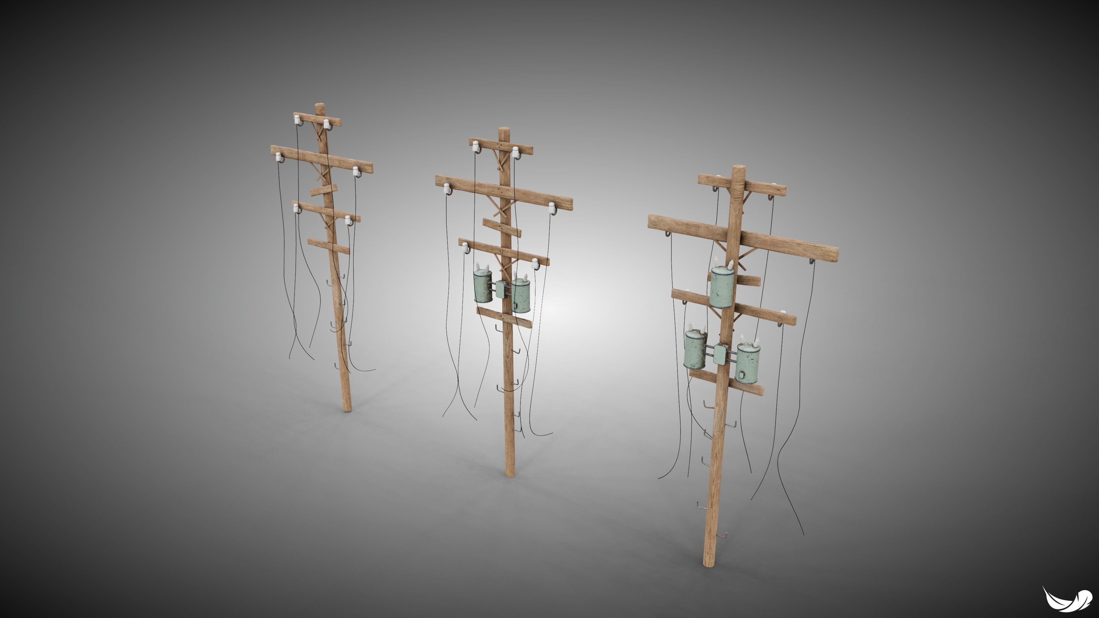 Power Pole Set Low-poly 3D model_5