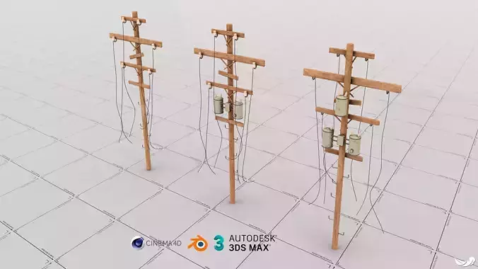 Power Pole Set  Low-poly 3D model