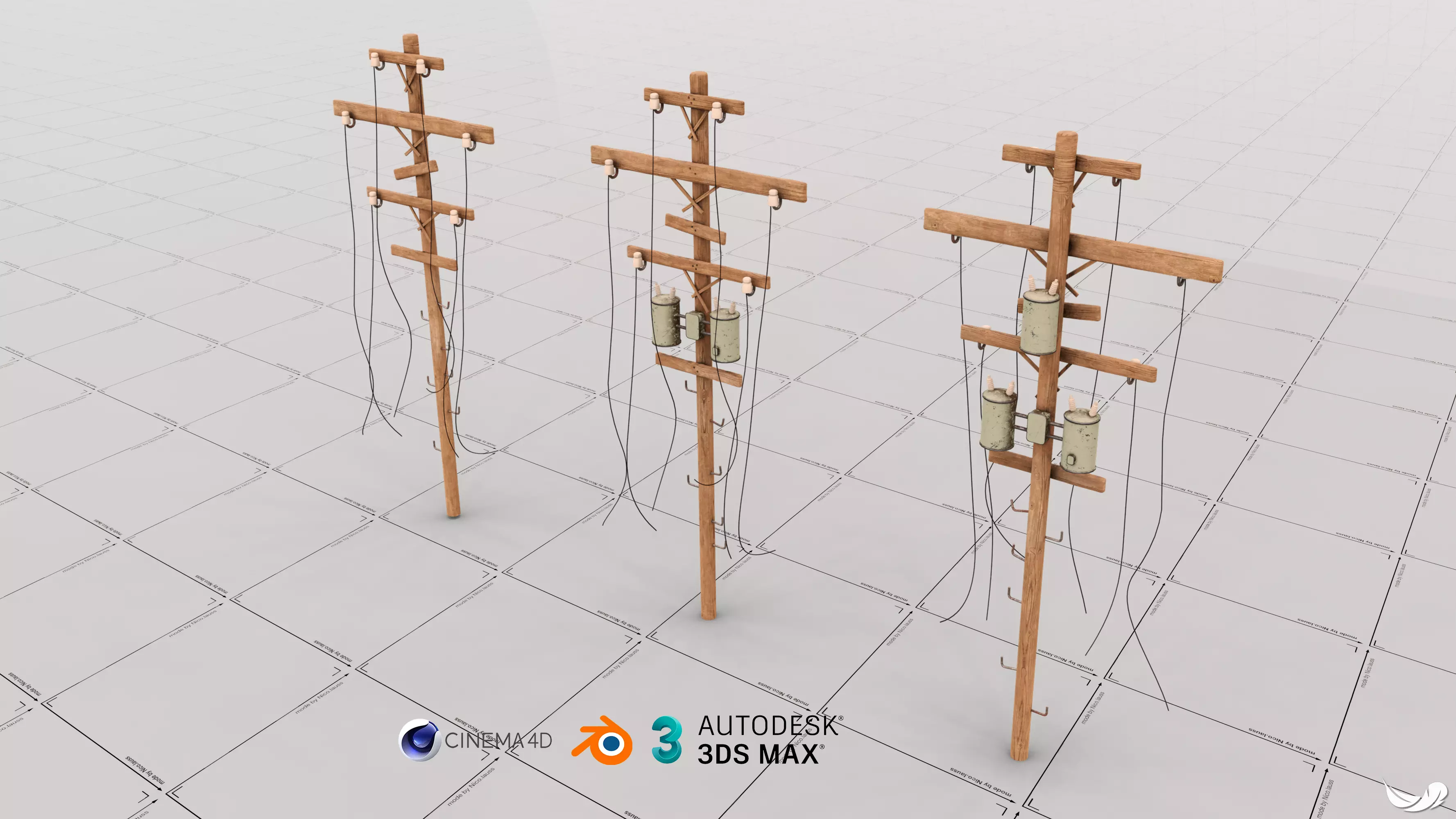 Power Pole Set Low-poly 3D model_0