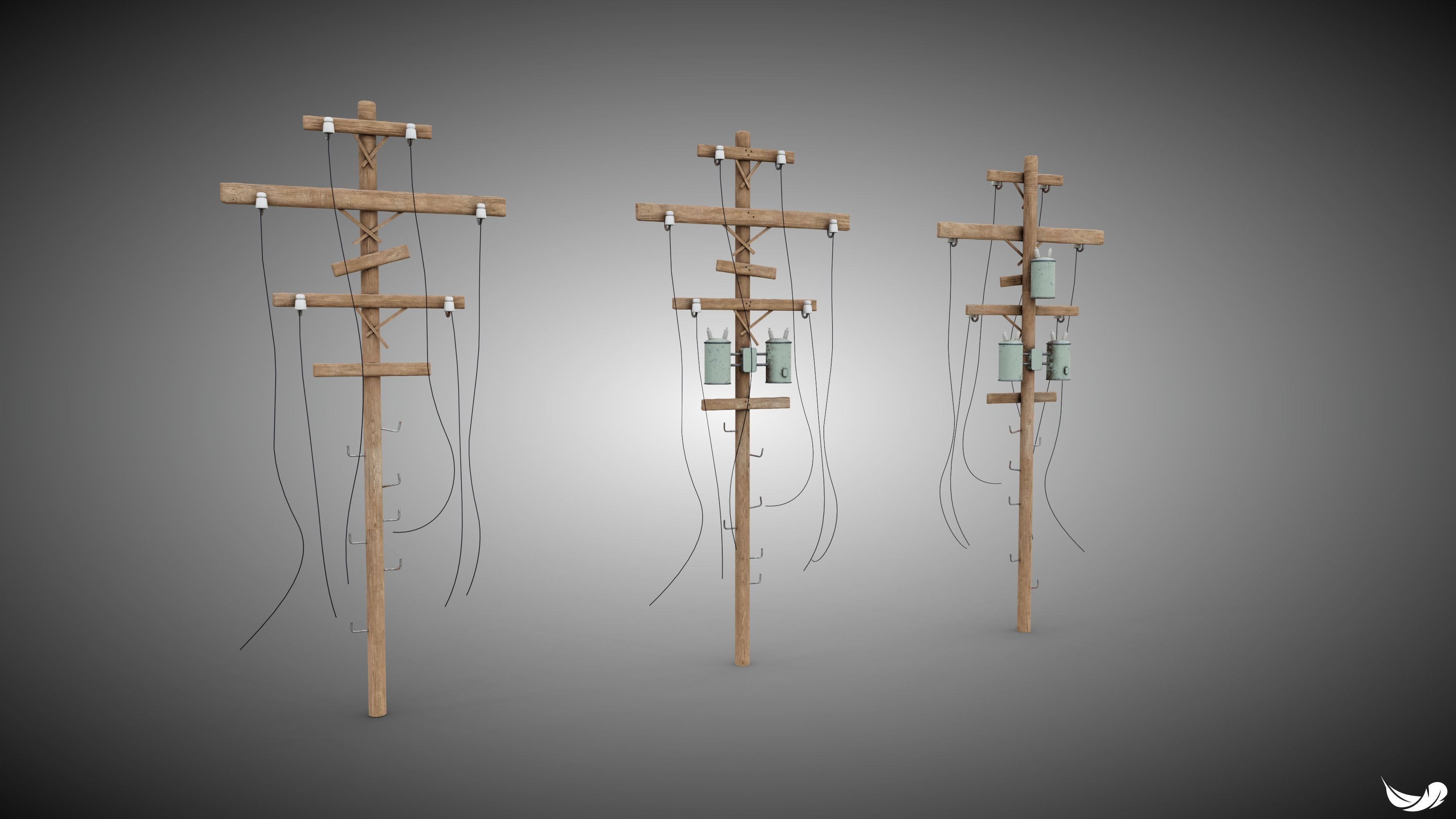 Power Pole Set Low-poly 3D model_1
