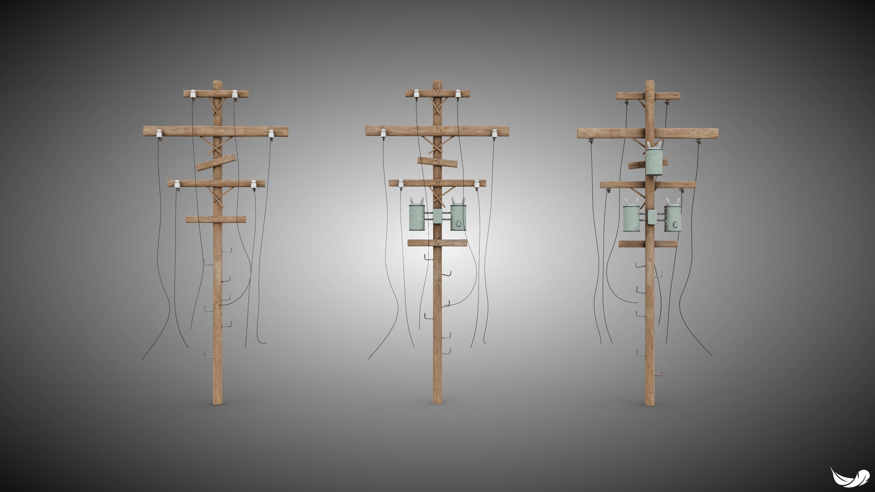 Power Pole Set Low-poly 3D model_2