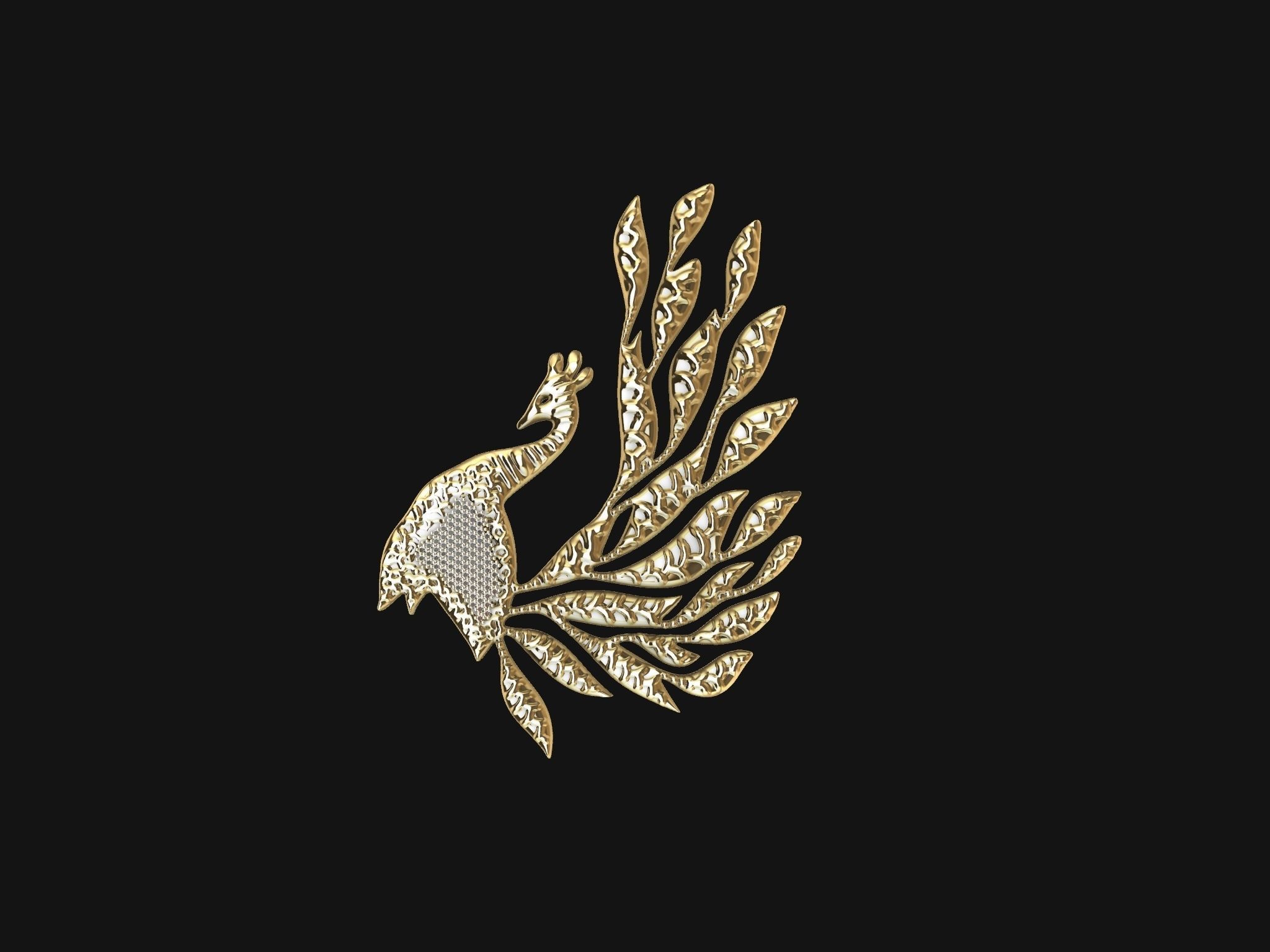 diamond peacock pendant 3D print model_2