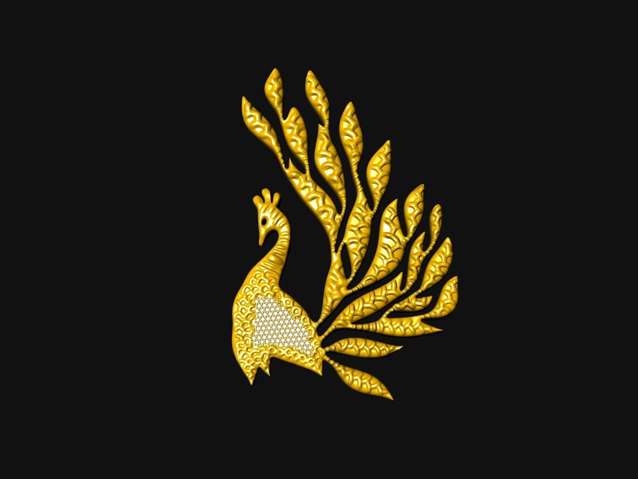 diamond peacock pendant 3D print model_9