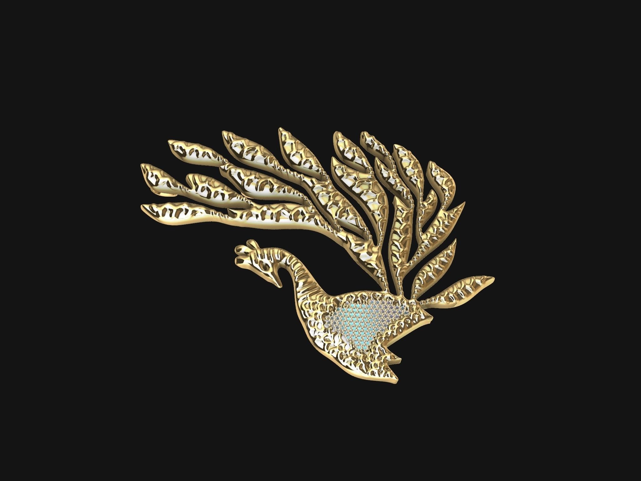 diamond peacock pendant 3D print model_3