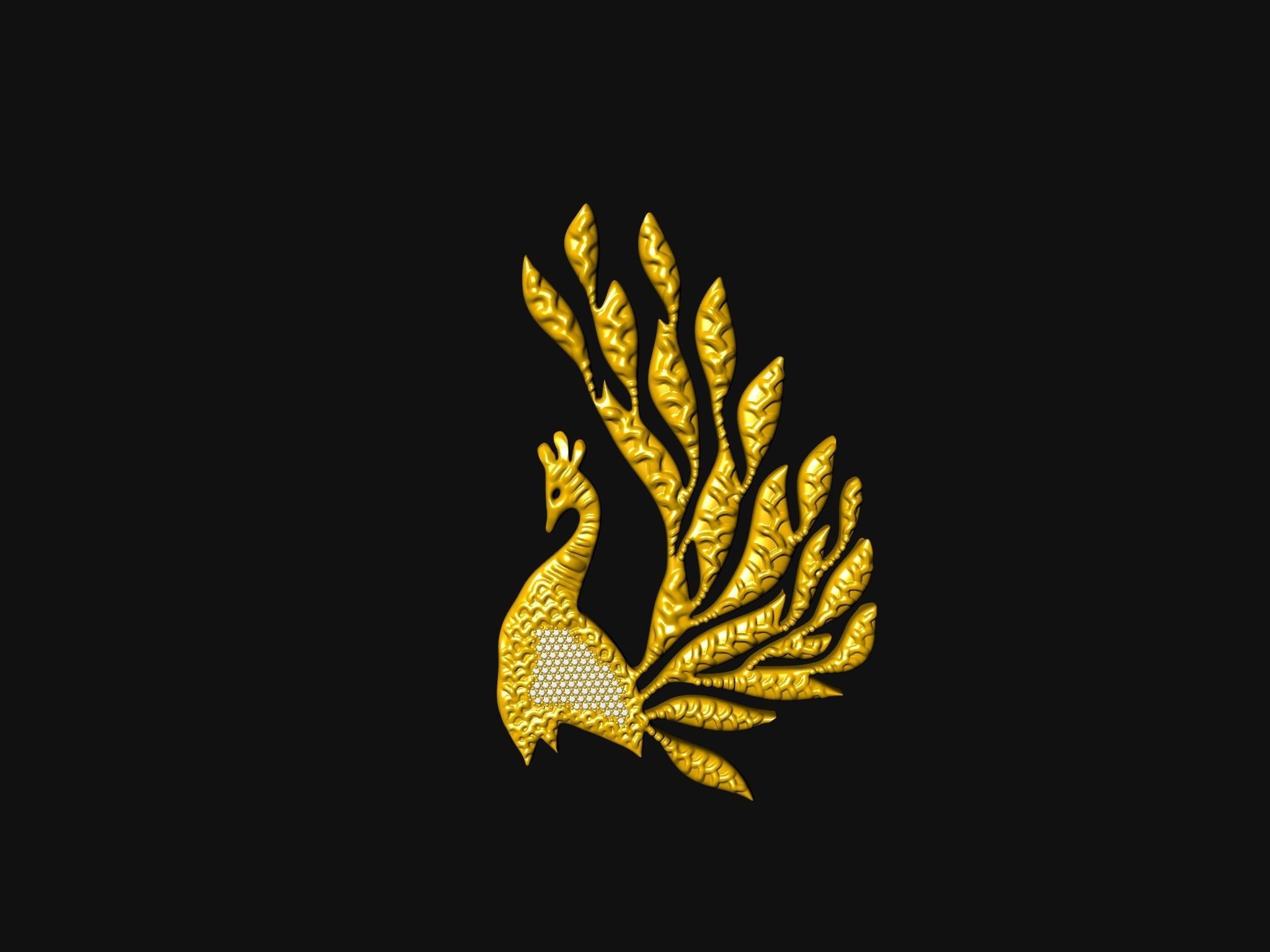 diamond peacock pendant 3D print model_16