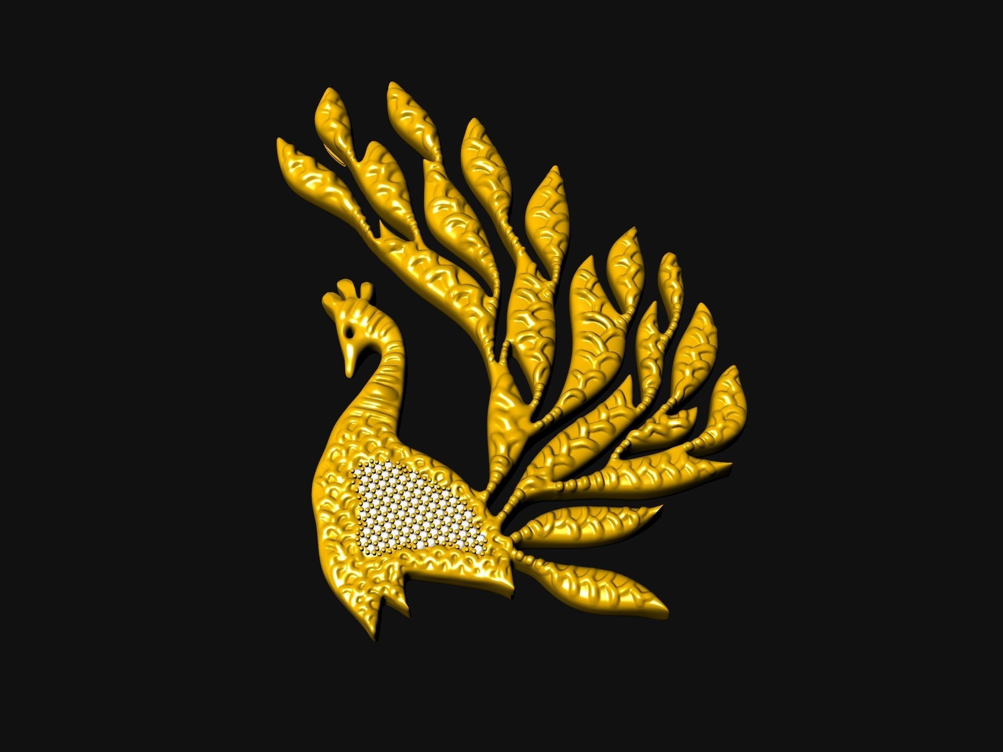 diamond peacock pendant 3D print model_12