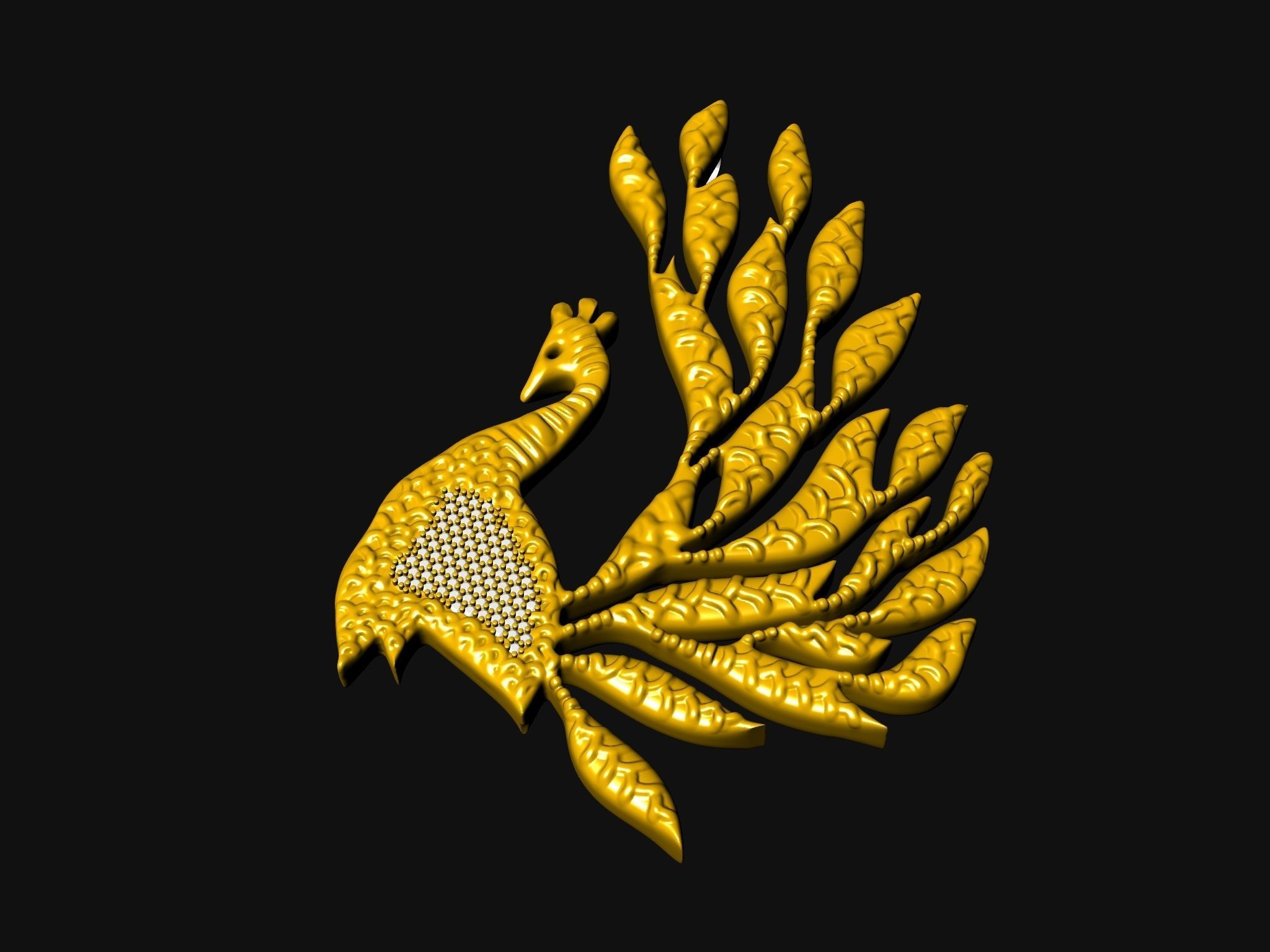 diamond peacock pendant 3D print model_7