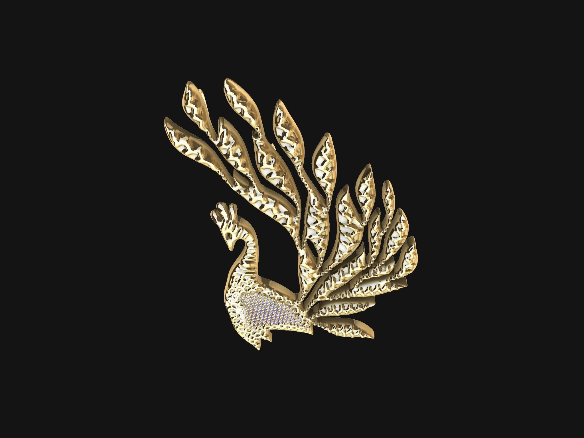 diamond peacock pendant 3D print model_4