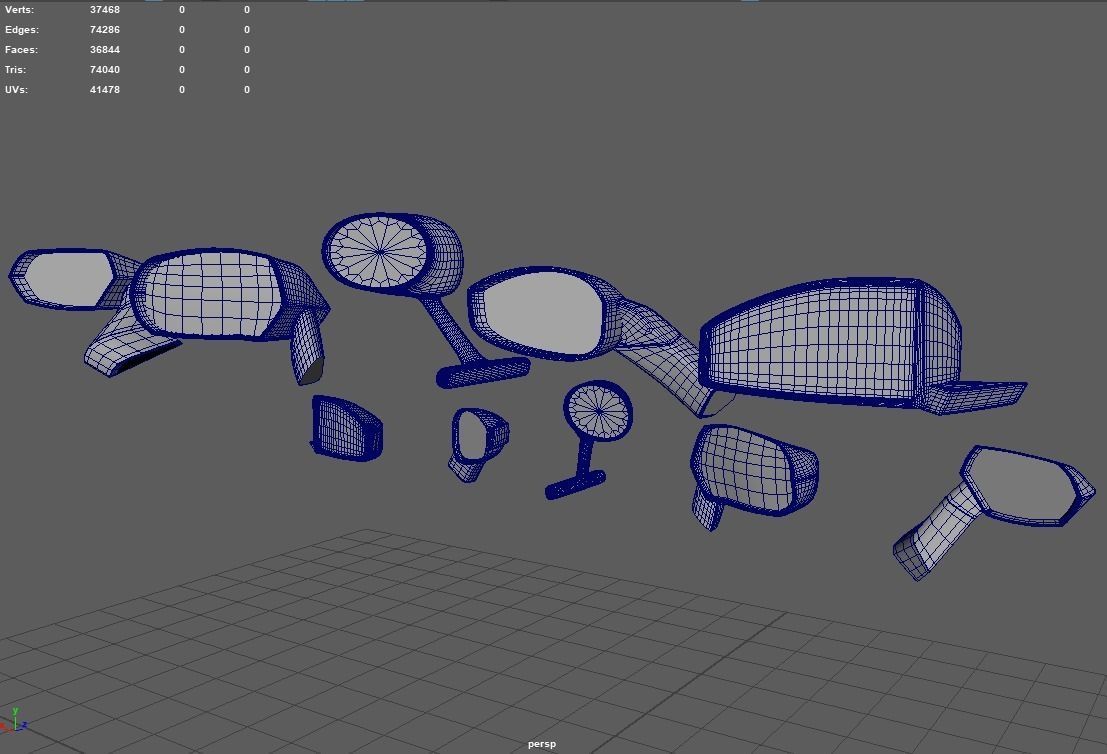 Car Side View Mirrors Pack Low-poly 3D model_4