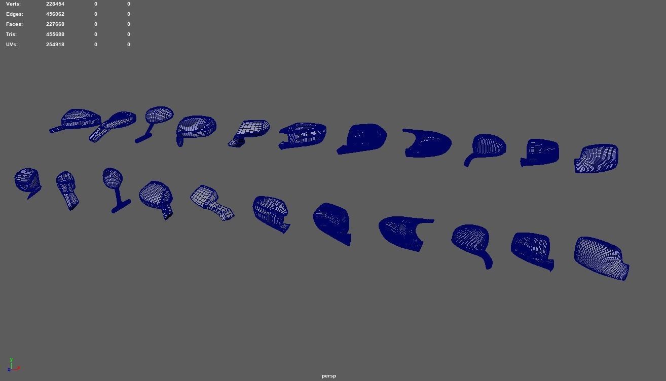 Car Side View Mirrors Pack Low-poly 3D model_3