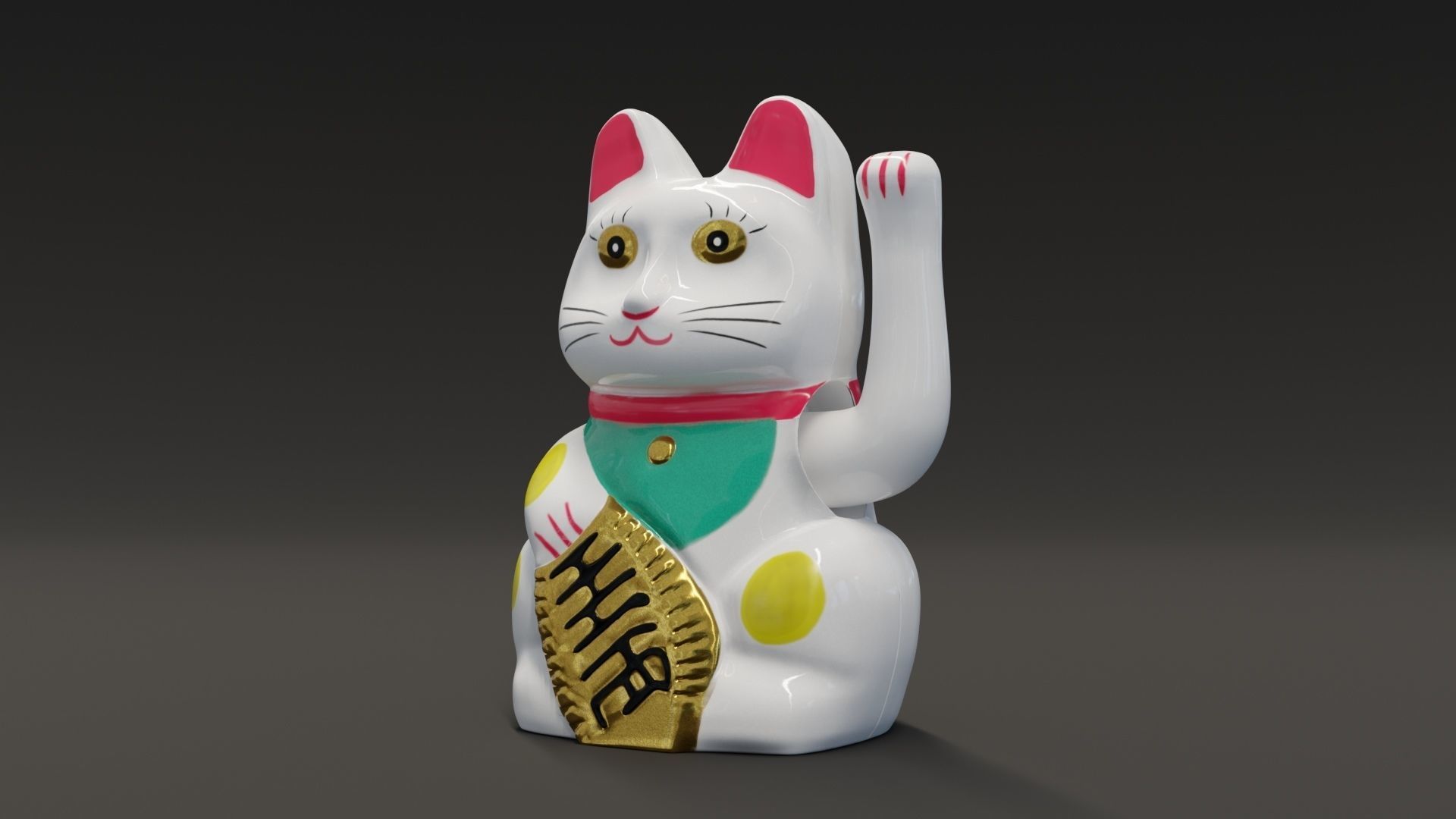 Lucky Cat Low-poly 3D model_2