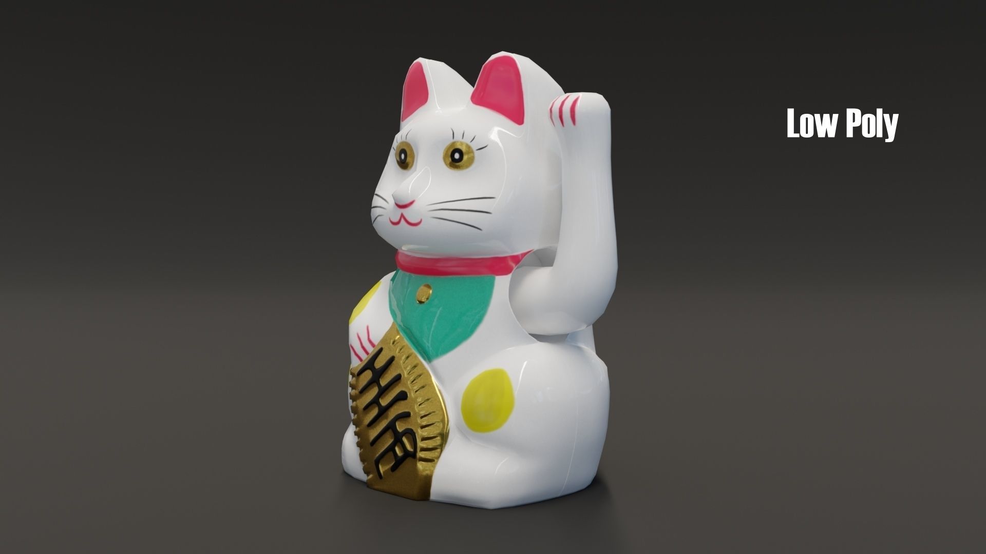 Lucky Cat Low-poly 3D model_14