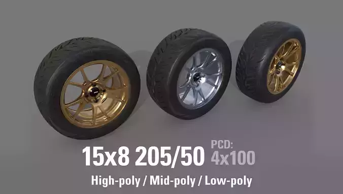 Konig Freeform 15x8 with Federal 595 RS 205 50 Low-poly 3D model