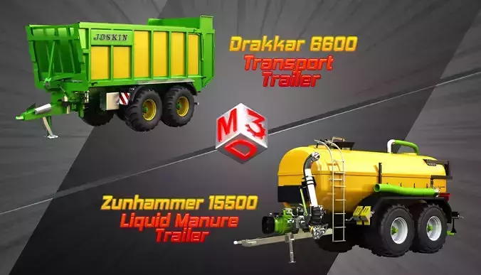 Drakkar 6600 and zunhammer Liquid Manure  Trailers 3D Model Collection