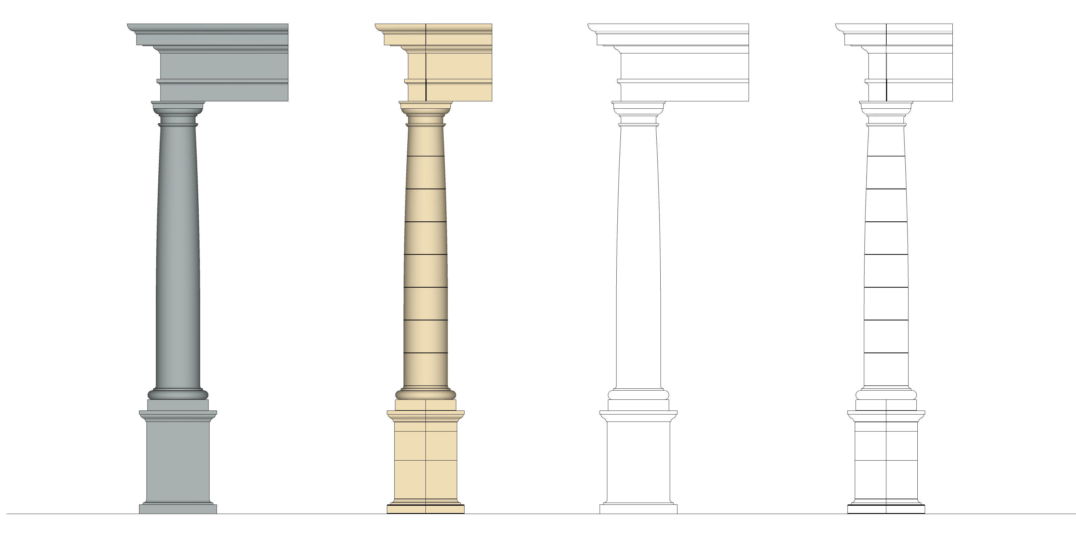 Tuscan column with pedestal and entablature Tuscan Order 3D model_7