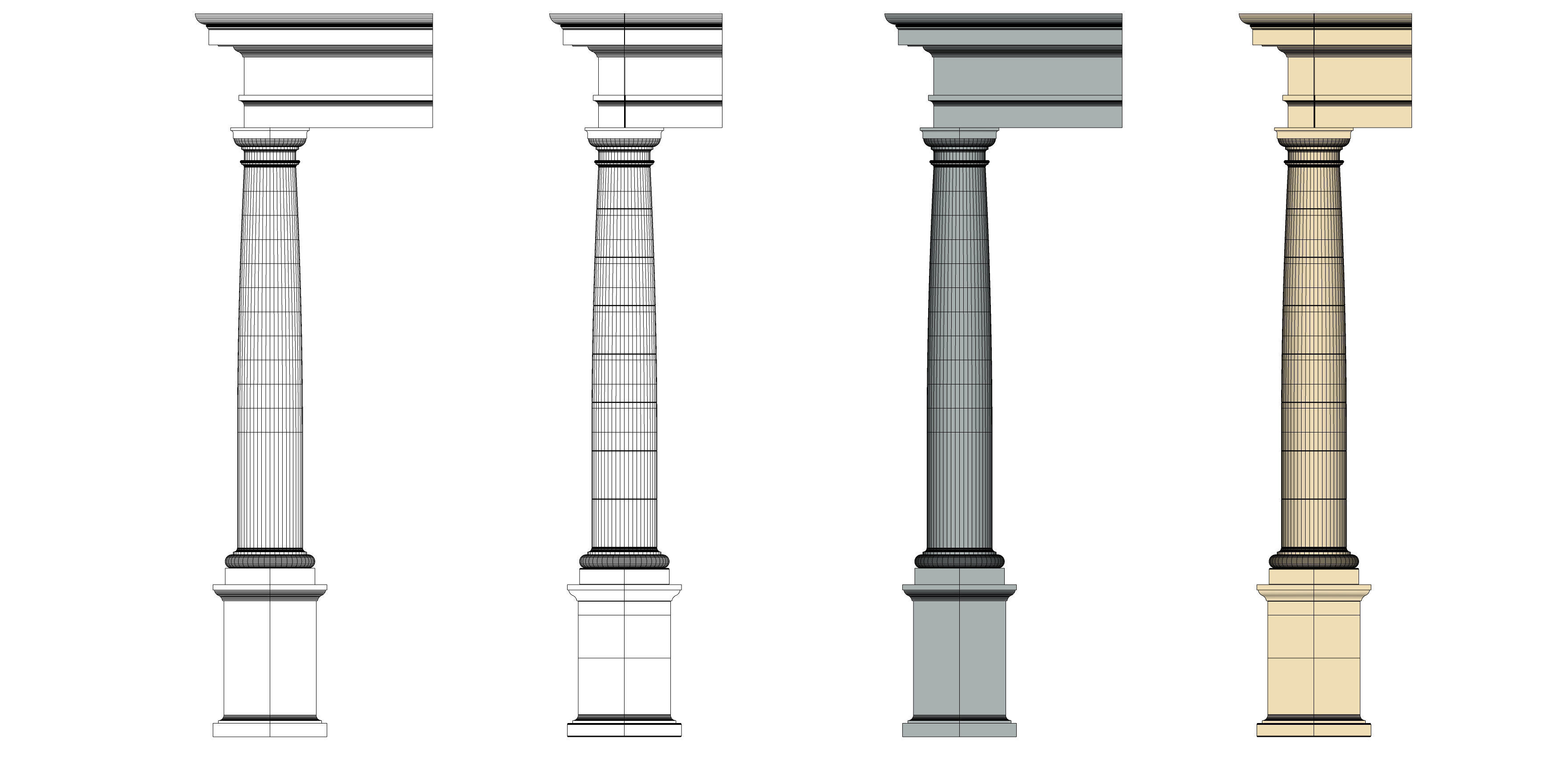 Tuscan column with pedestal and entablature Tuscan Order 3D model_4
