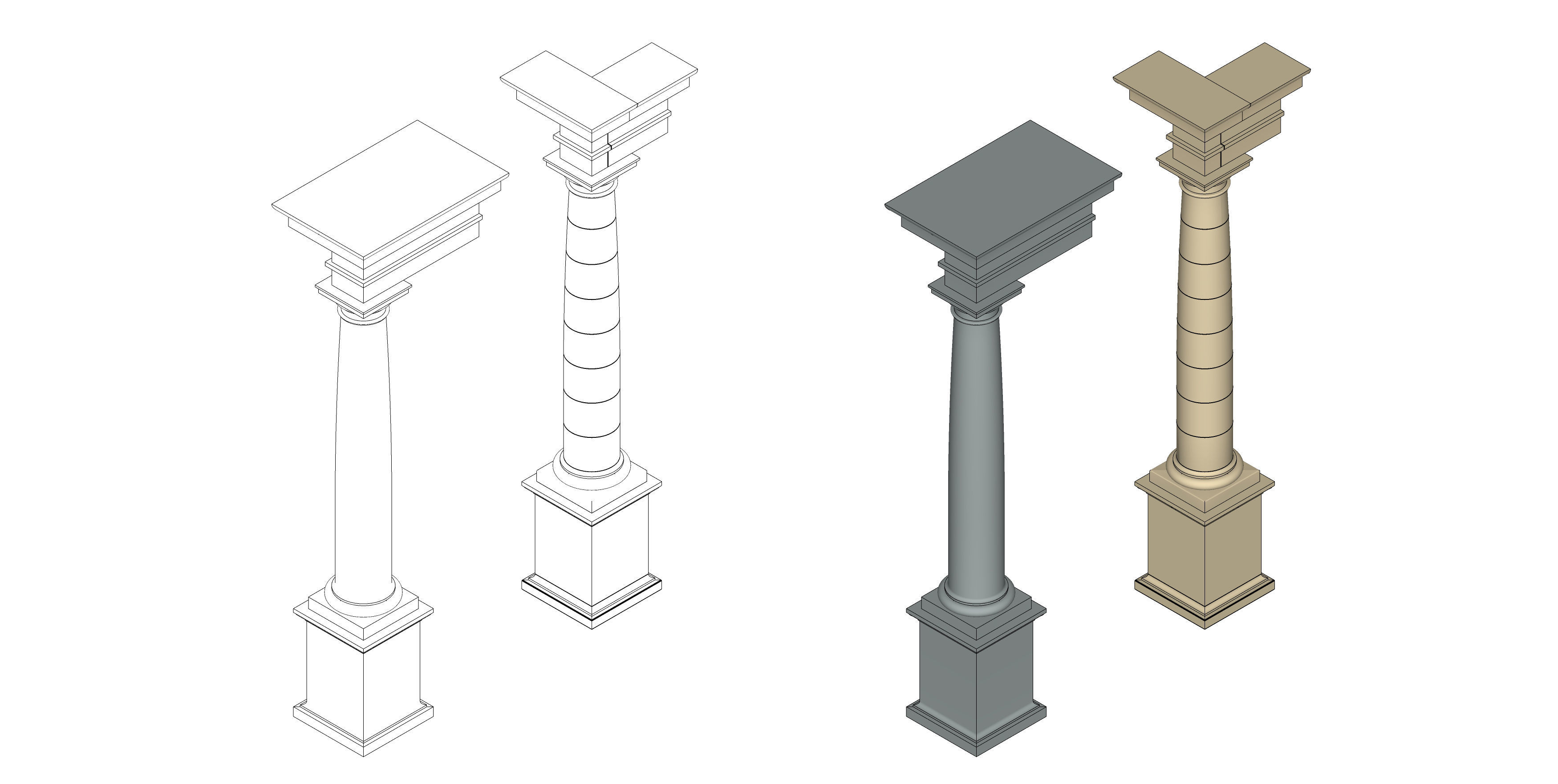 Tuscan column with pedestal and entablature Tuscan Order 3D model_8