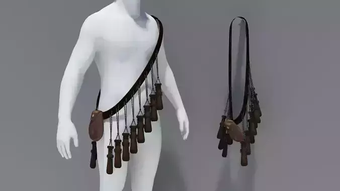 Historic 16th century bandolier Low-poly 3D model