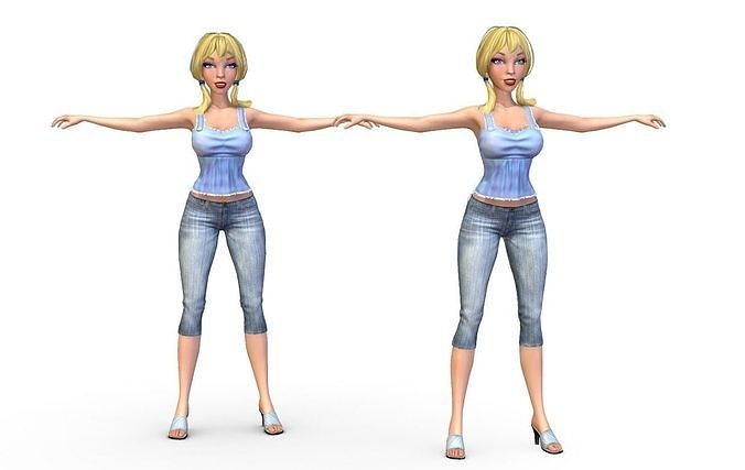 Subdivision 3d model Young Casual Girl Low-poly 3D model