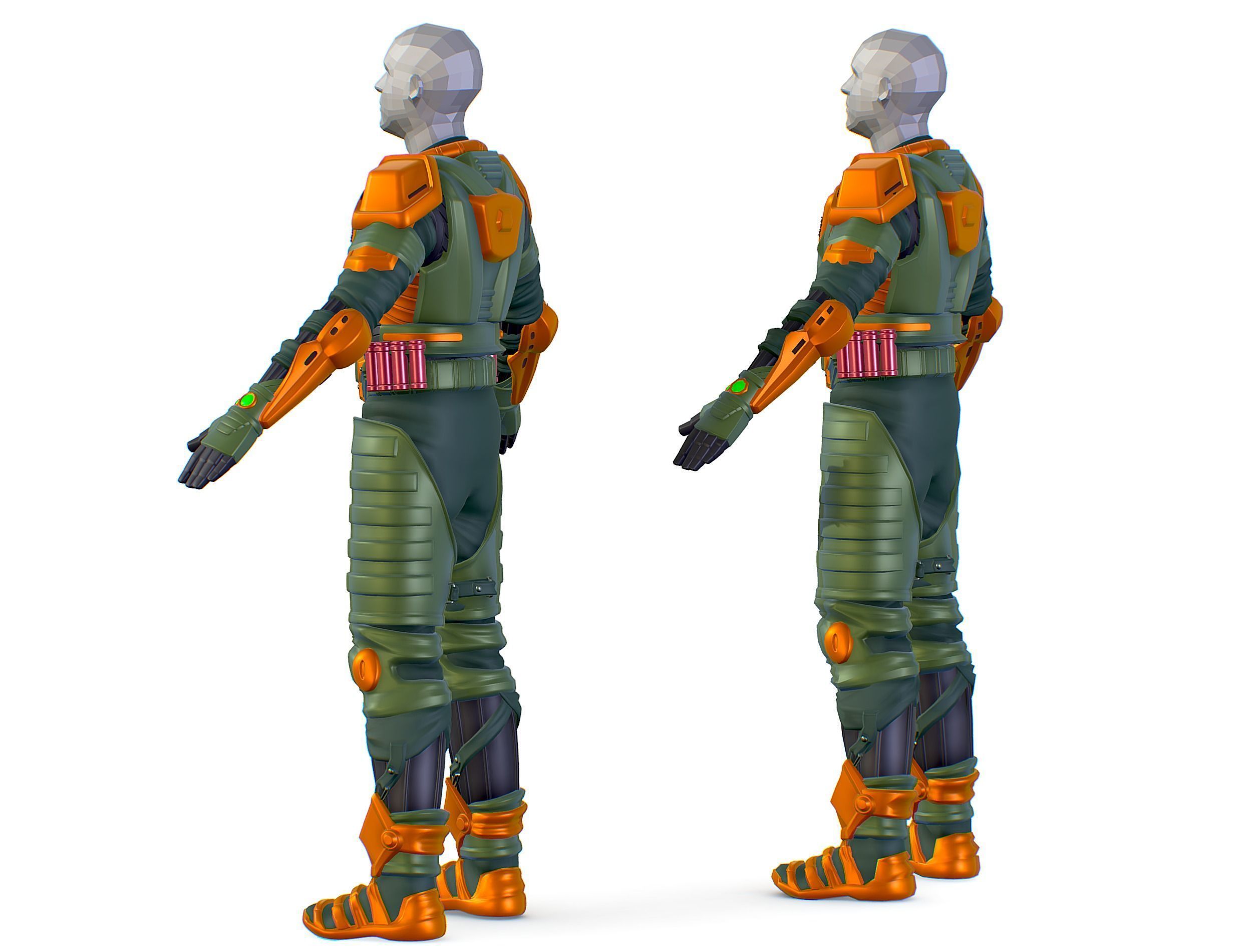 Subdivision 3D Men Military Costume Armor Future 3D Model Low-poly 3D model_9