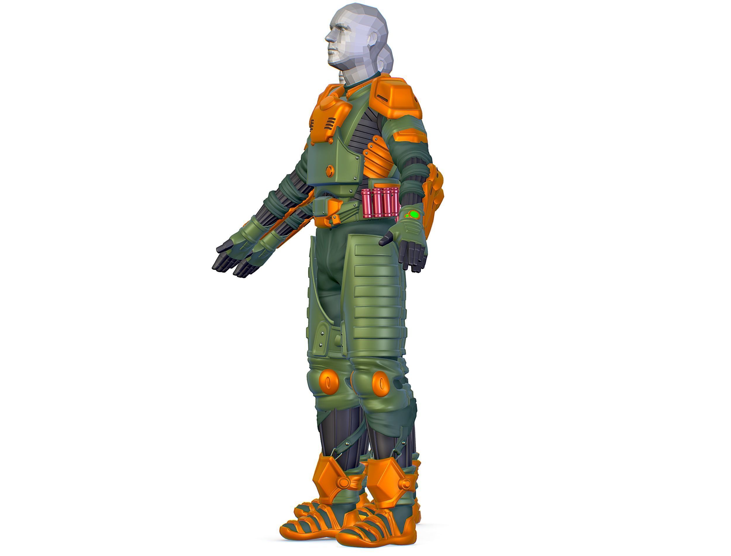 Subdivision 3D Men Military Costume Armor Future 3D Model Low-poly 3D model_11