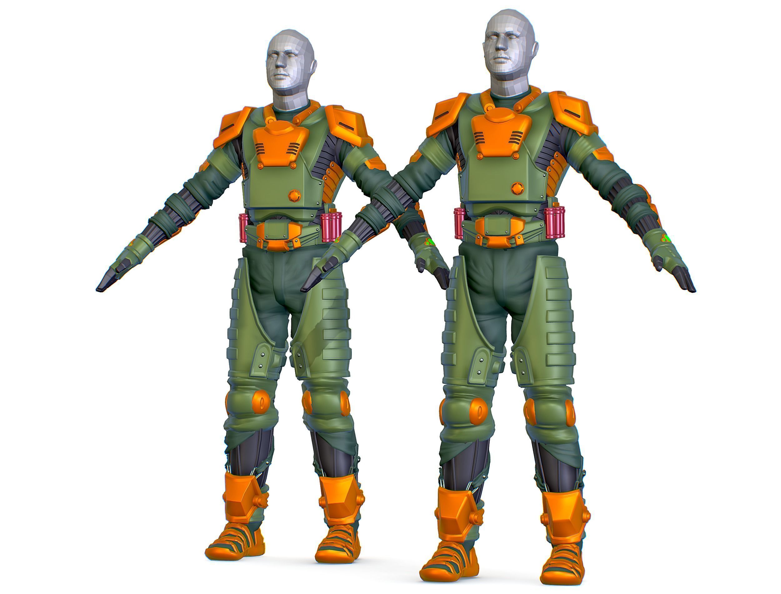 Subdivision 3D Men Military Costume Armor Future 3D Model Low-poly 3D model_12